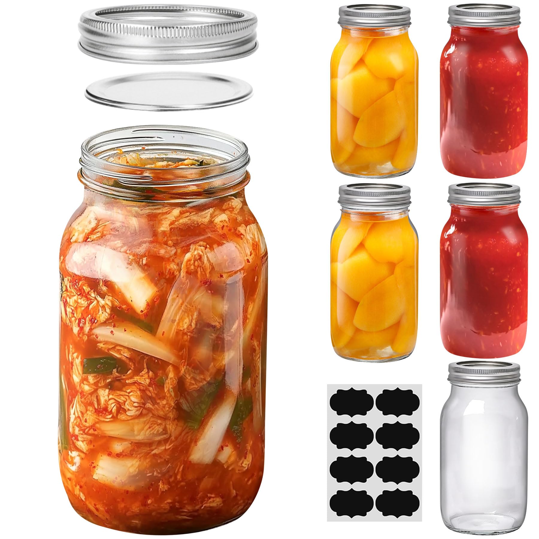 ComSaf 24 oz Mason Jars Regular Mouth 6 Pcs, Large Canning Jars with Seal Bands, 24 oz Glass Jar with Lid for Jams, Sauces, Juic