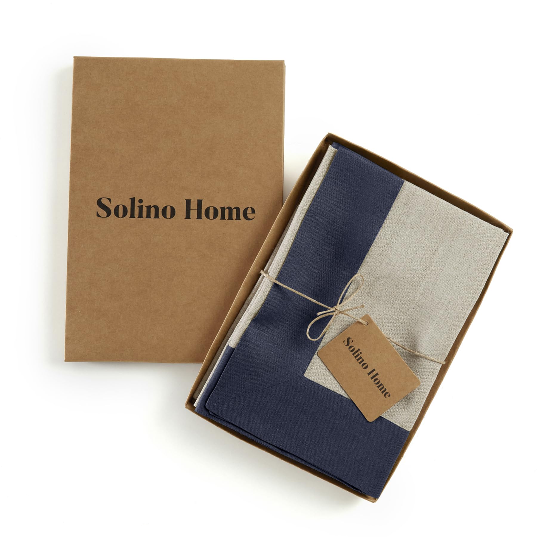 Solino Home Linen Dinner Napkins 20 X 20 Inch - 100% Pure Linen Navy And Natural Cloth Napkins Set Of 4 For Spring, Easter - Con