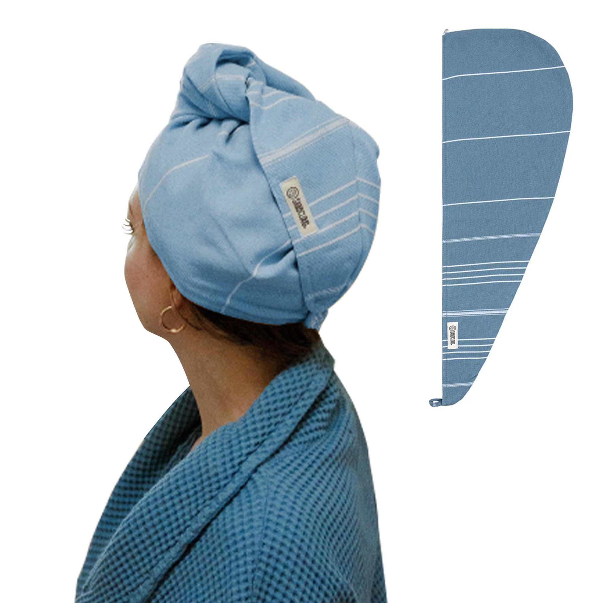 Sand Cloud Hair Towel Wrap for Women & Men, (Slate Blue, Classic) - 100% Turkish Cotton Quick Hair Drying Towel Wrap - Absorbent