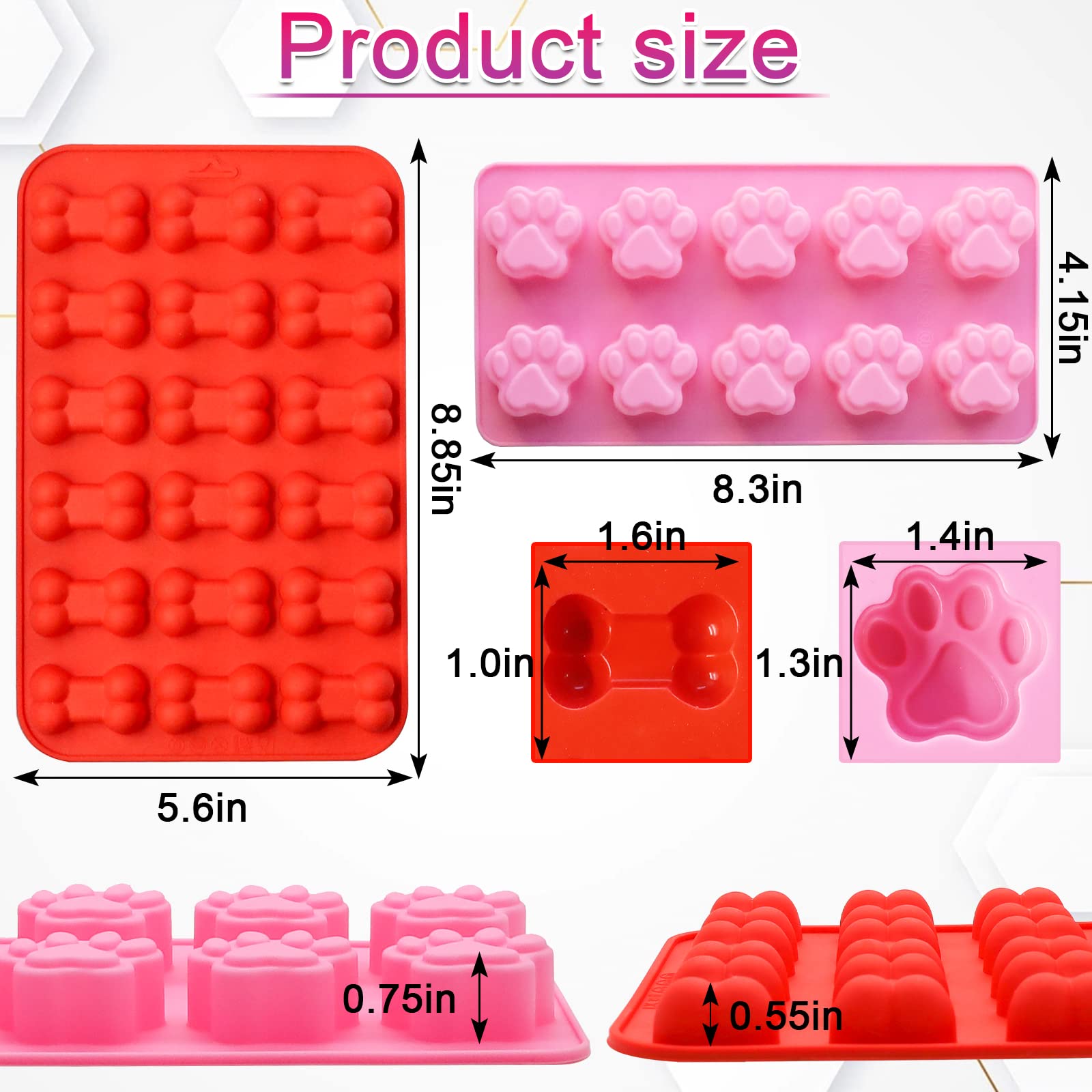Lukinuo Paw Print Mold Puppy Dog Paw And Bone Silicone Molds 4Pcs Dog Treat Molds Silicone Baking Mold For Puppy Treats Ice Crea