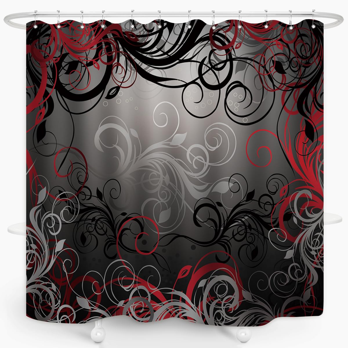 Zxmbf Red And Black Shower Curtain Mystic Magical Forest Modern Inspired Floral Swirls Leaves Bath Curtain Waterproof Fabric Bat