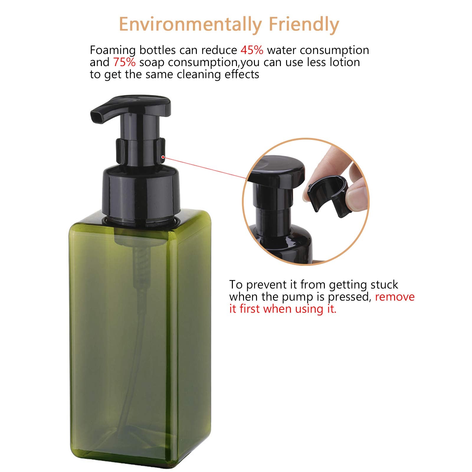 Uujoly Foaming Soap Dispenser 650Ml (22Oz) Refillable Plastic Pump Bottle For Liquid Soap, Shampoo, Body Wash (2 Pcs) (Green)