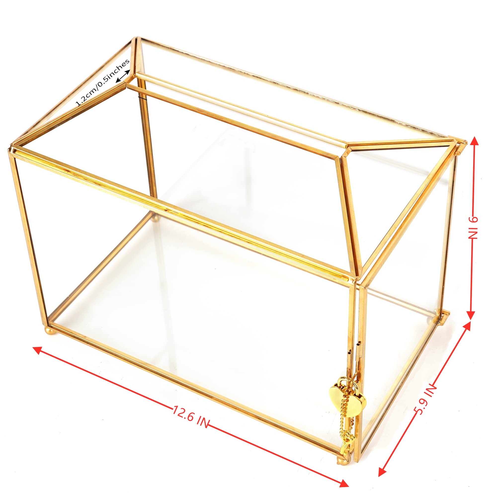 WHSLILR 12.6 Glass Card Box Wedding Card Box with Lock for Wedding Reception Cosmetic Home Decor, Handmade Large Geometric Terra