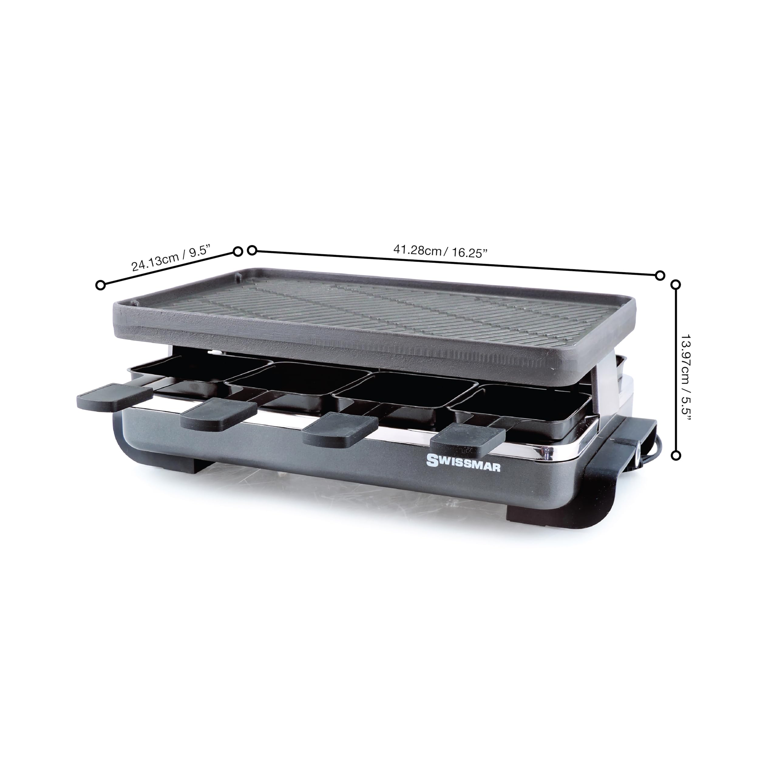 Swissmar Kf-77040 Classic 8-Person Raclette With Reversible Cast Iron Grill Plate/Crepe Top, Black