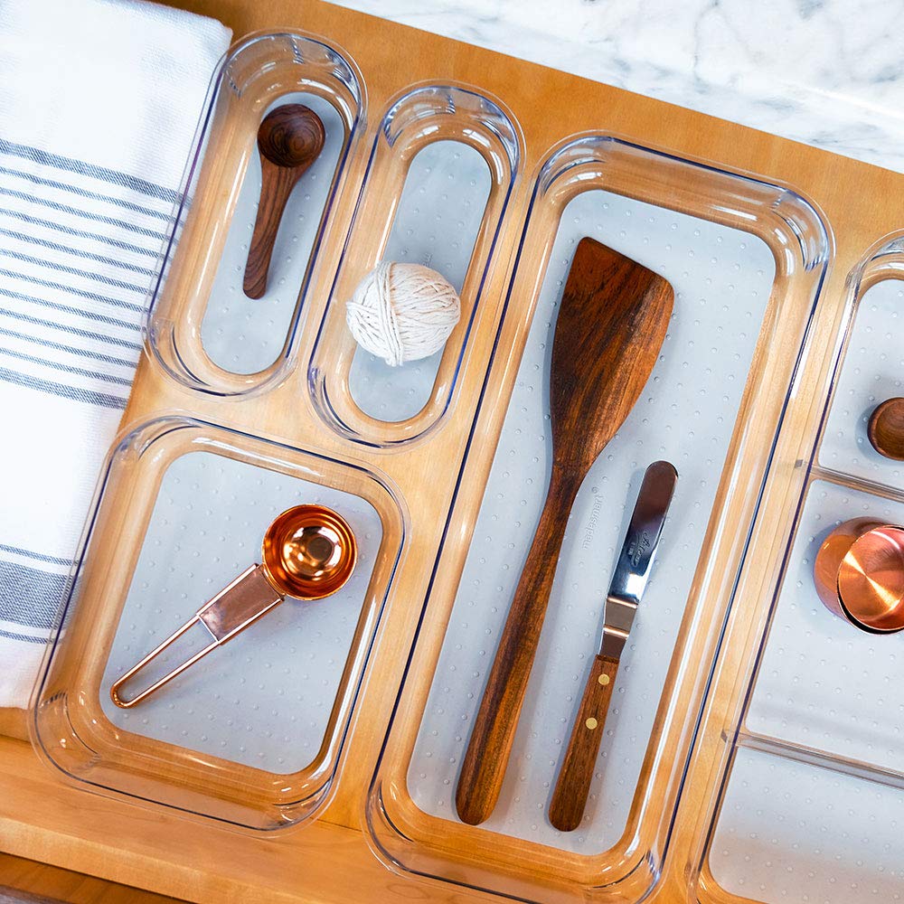 Madesmart 4-Piece Clear Bin Pack | Light Grey | Clear Soft Grip Collection| Soft-Grip Lining | Non-Slip Feet | Bpa-Free