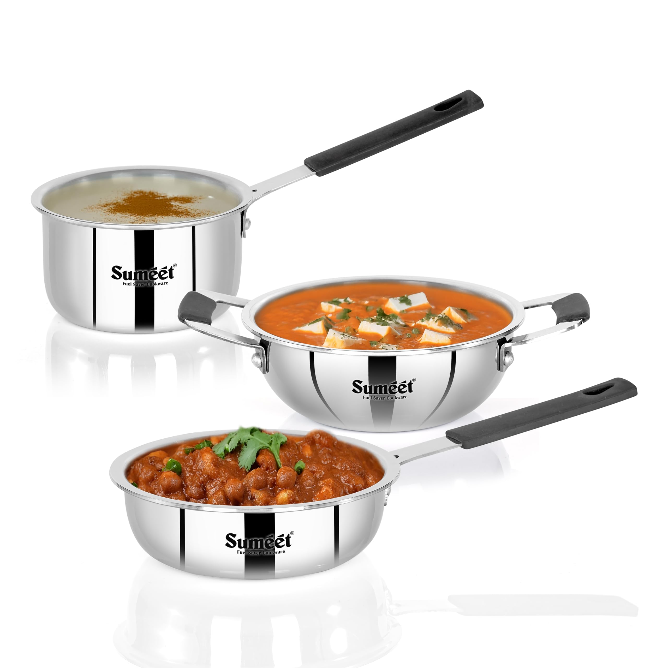 Sumeet Cook Smart Isi Certified Tri-Ply (Steel - Aluminium - Steel) Set Of 3 Pcs Mini Kadhai - Fryingtadka Pan- Saucetadka Pan 4
