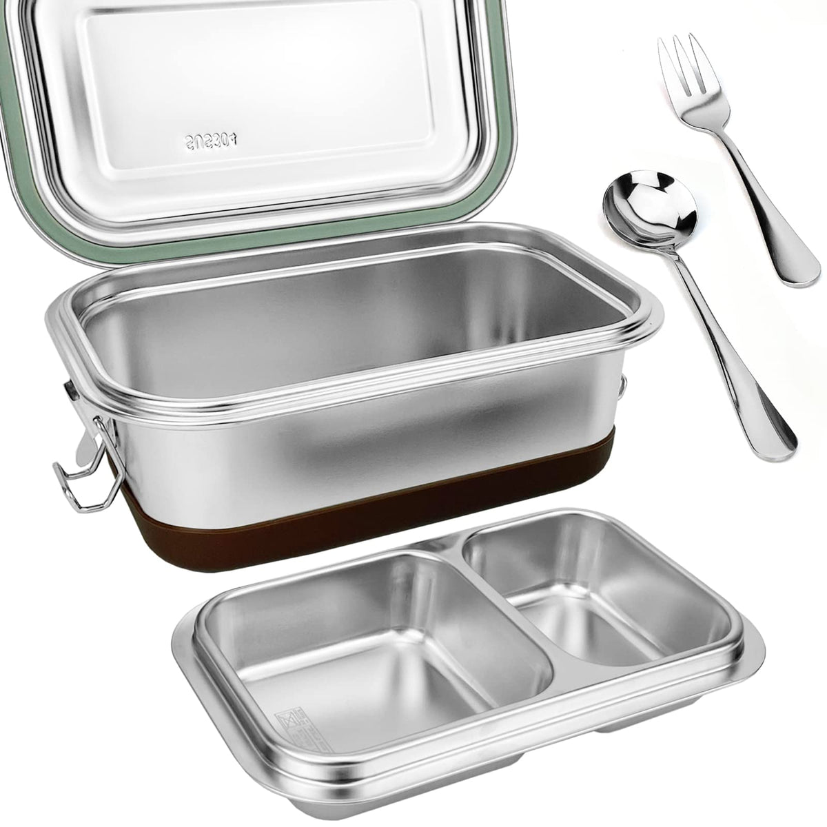 Lunbengo Large Metal Lunch Container With Leakproof Lid, Stainless Steel Meal Prep Container With 500Ml Divided Compartments - S
