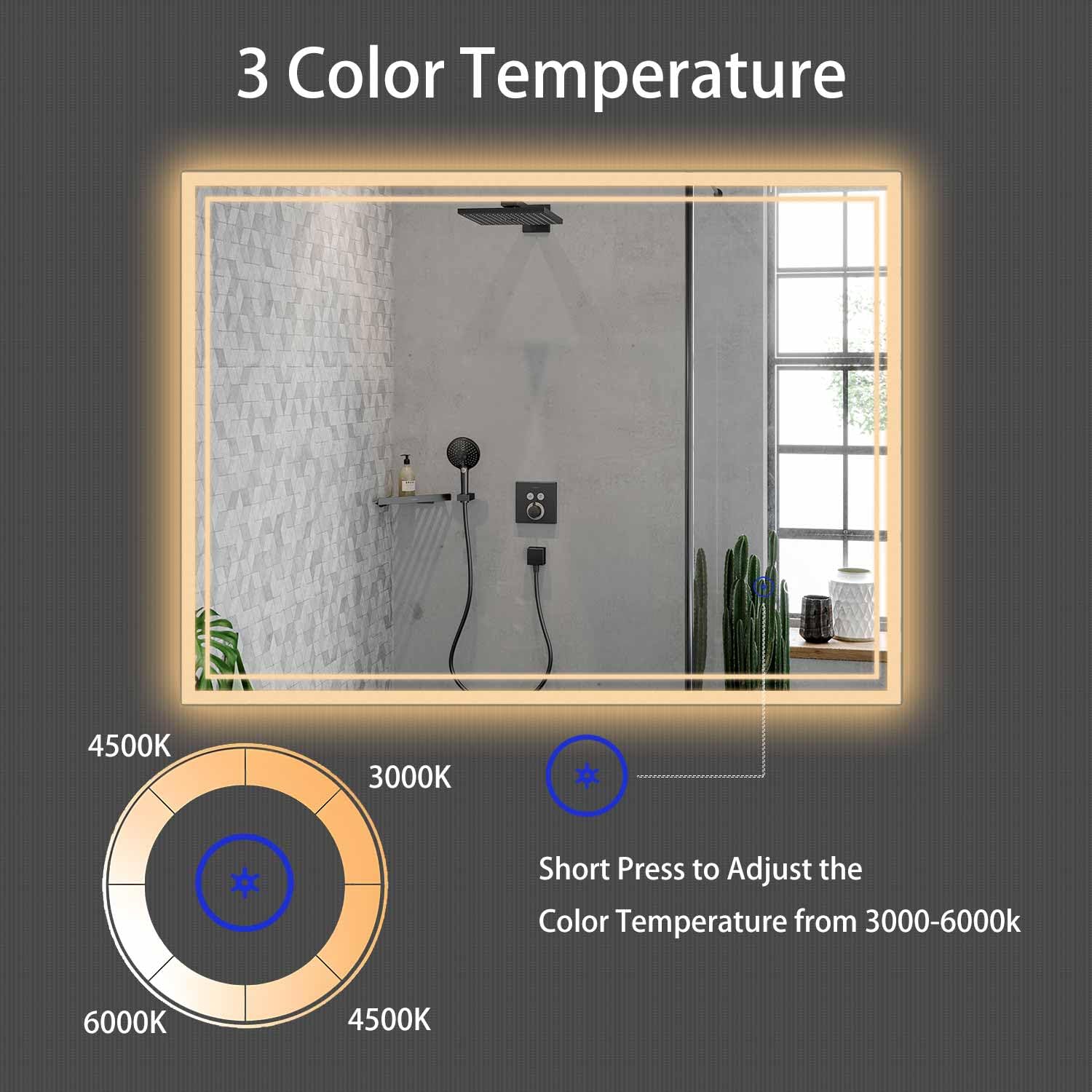 Elefloom Led Bathroom Mirror, 28X20 Inch Front And Backlit Lighted Vanity Mirror, Anti-Fog Dimmable 3 Colors Cri>90 Wall Mounted