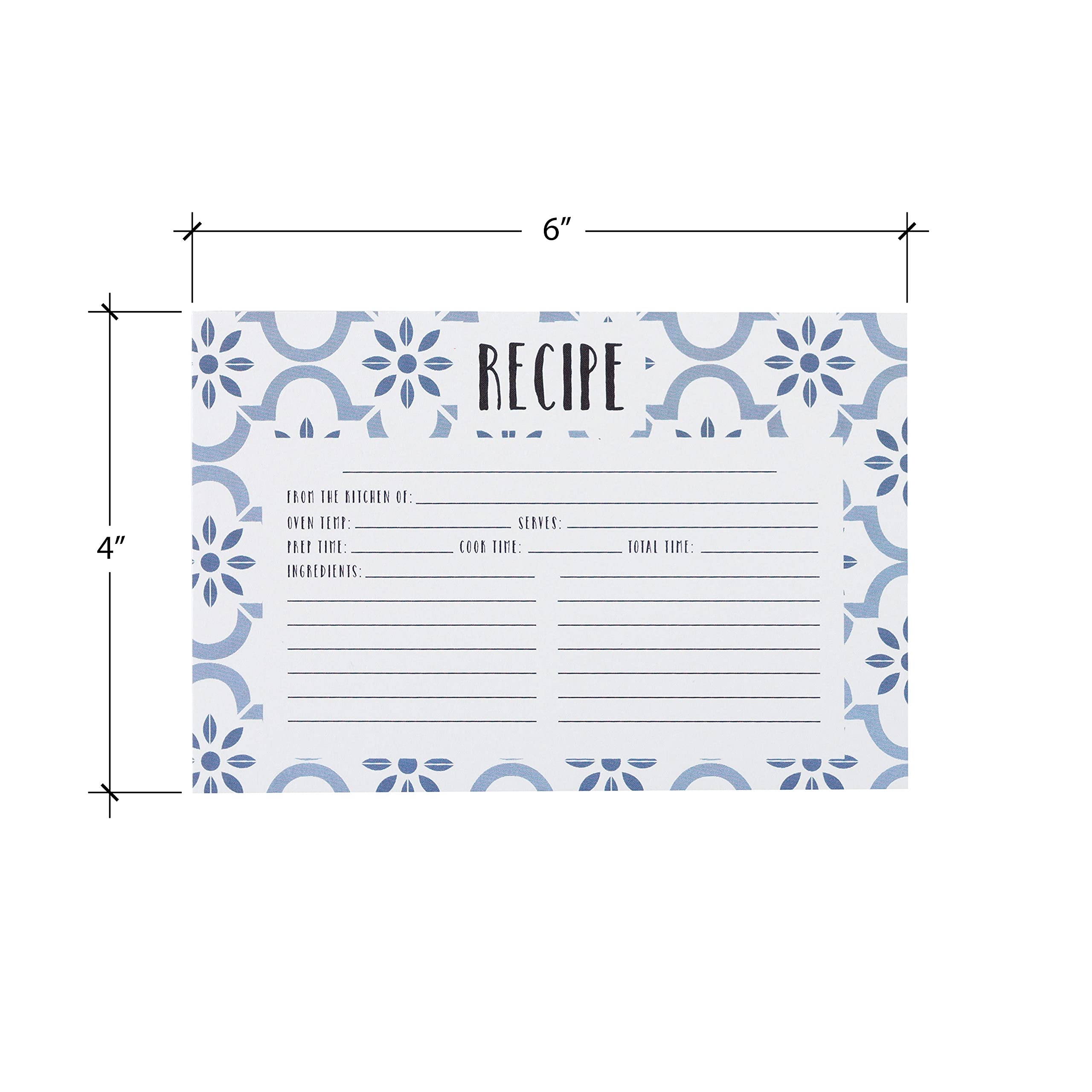 C.R Gibson Q12-24018 Double Sided Recipe Cards  40pcs  4'' W x 6'' L  True Blue