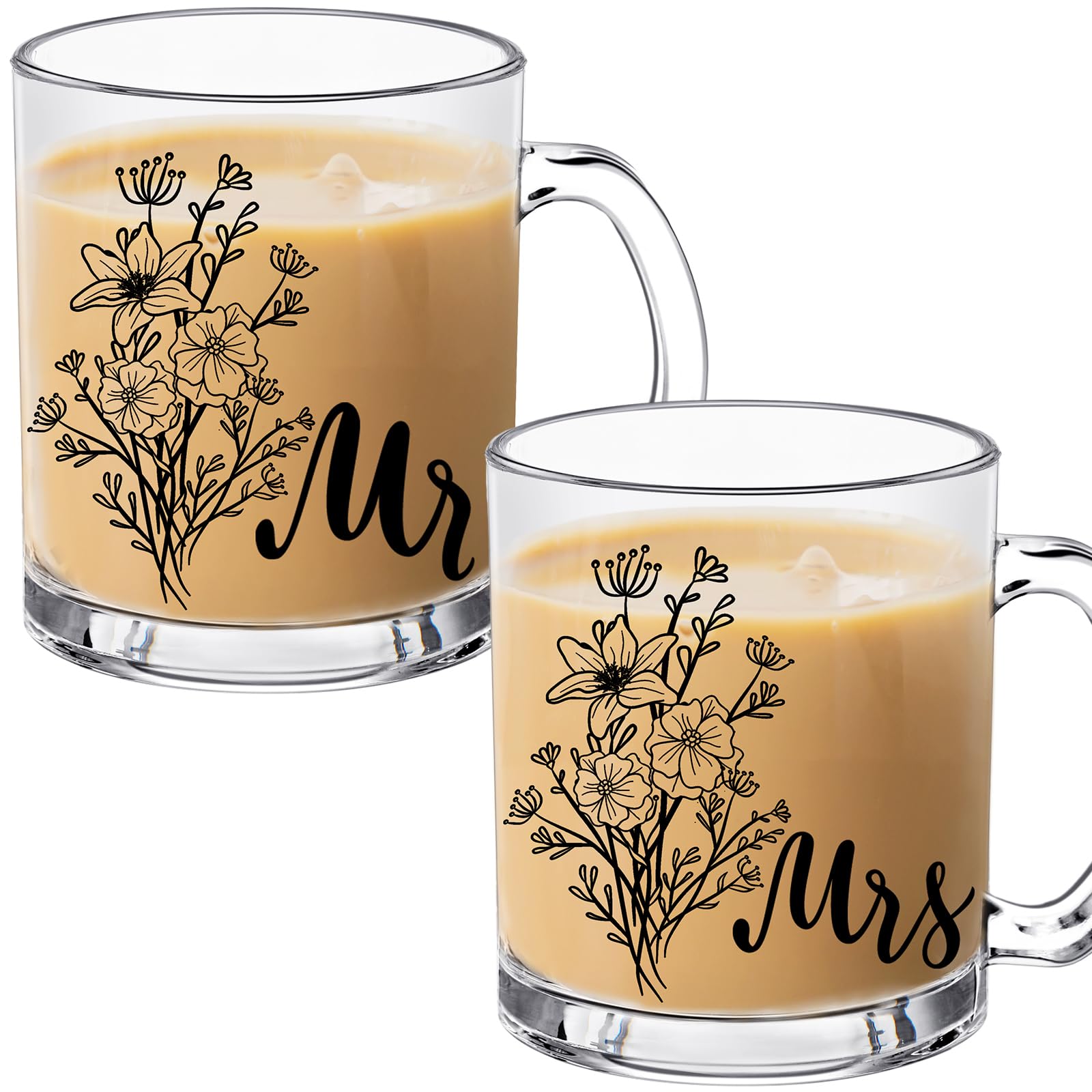 Blushtier 2 Pcs Mr and Mrs Couple Mug Set 12 oz Glass Cup Couple Gift Sets
