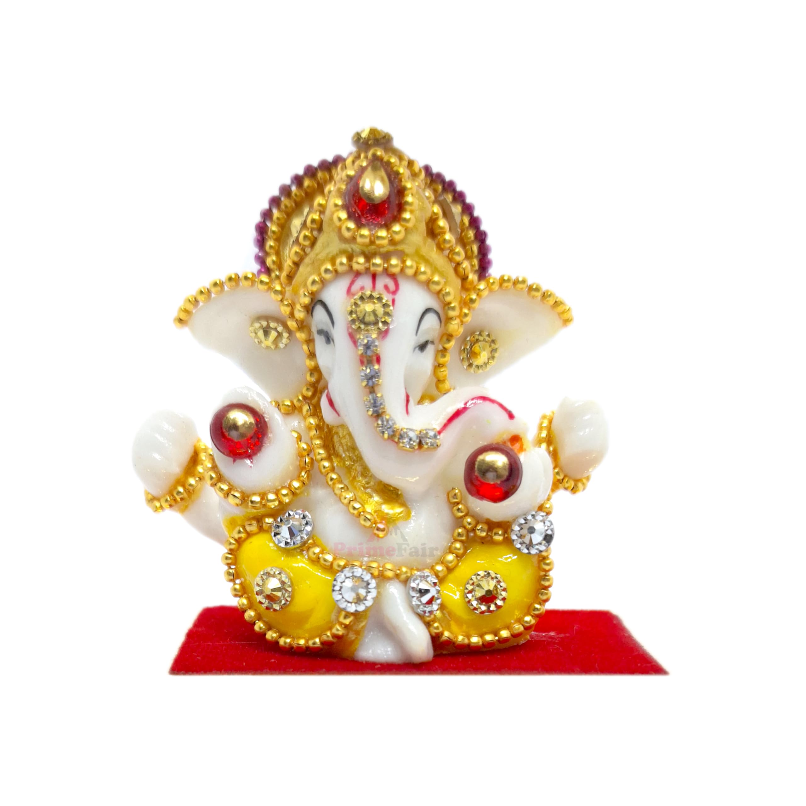 Primefair Gaddi Ganesh Idol For Car Dashboard Lord Ganesha Fiber Showpiece For Dash Decor, Home Gifts With Gold Plating (Ganesha