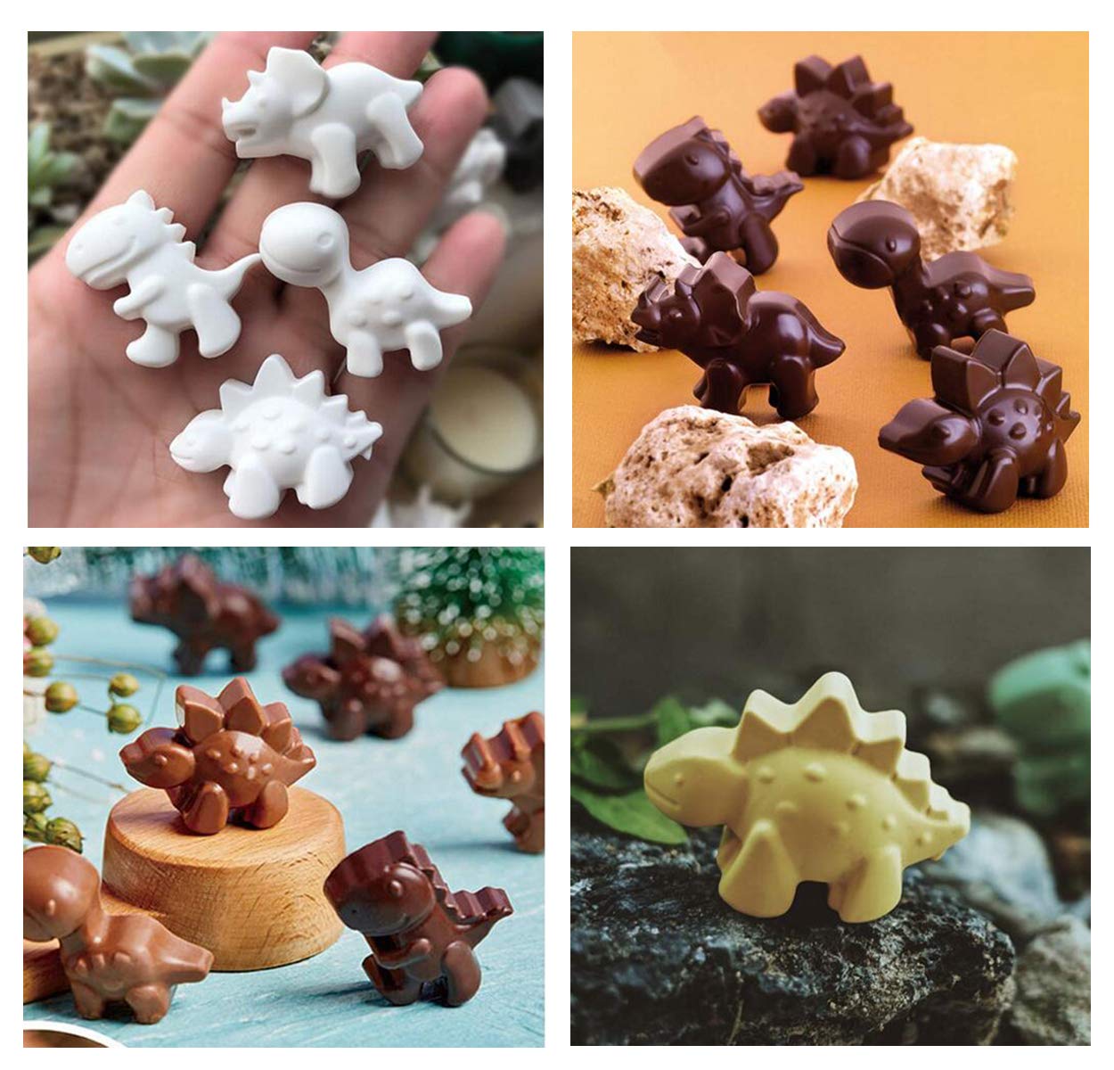 Krlifcsl Candy Molds Ice Cube Trays Chocolate Molds, Silicone Molds Including 3 Dinosaur For Making Ice, Jelly, Chocolate, Soap,