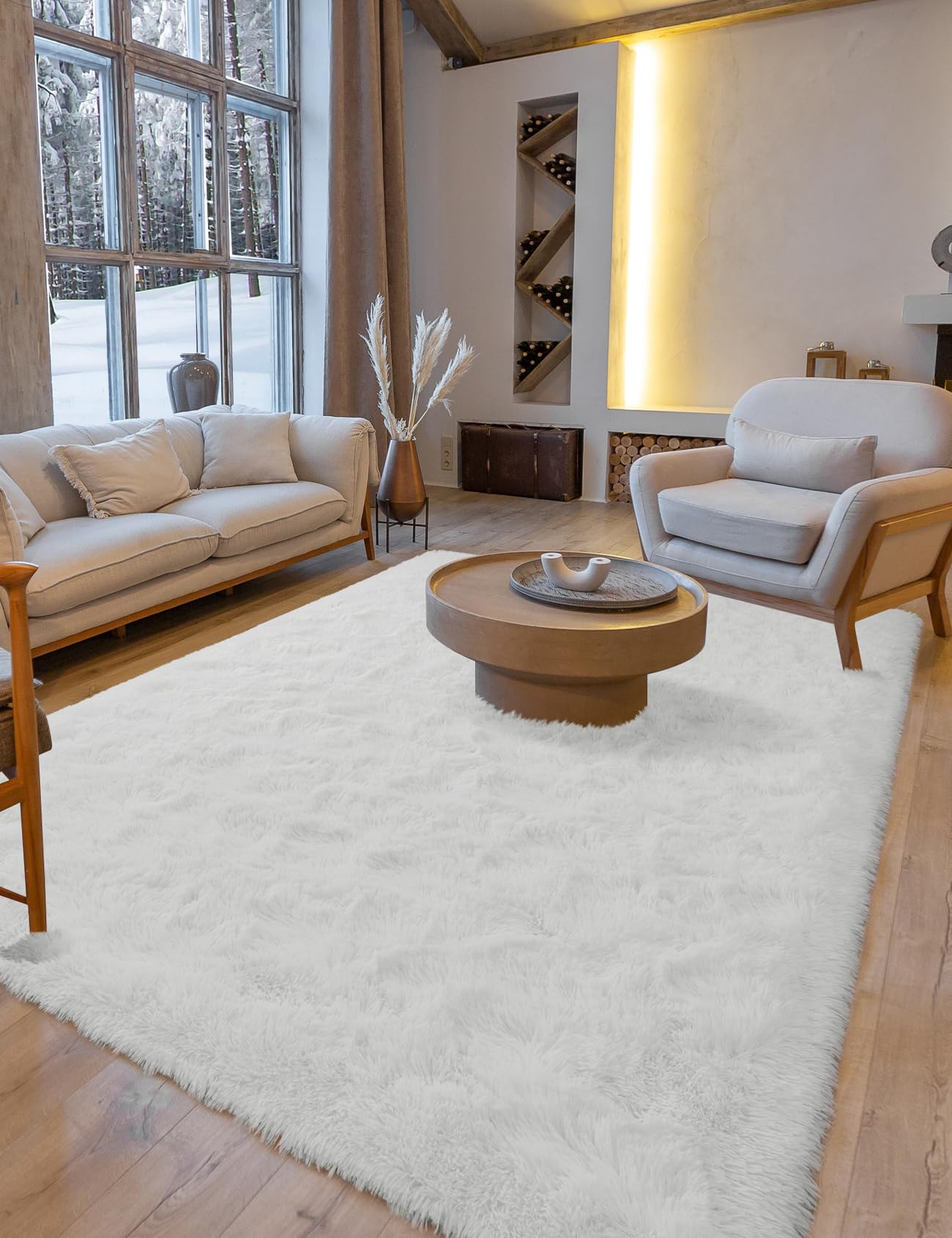Fluffy Area Rugs for Bedroom Decor Aesthetic, 8x10 Large White Shag Rug with Non-Slip Backing for Living Room, Fuzzy Plush Carpe