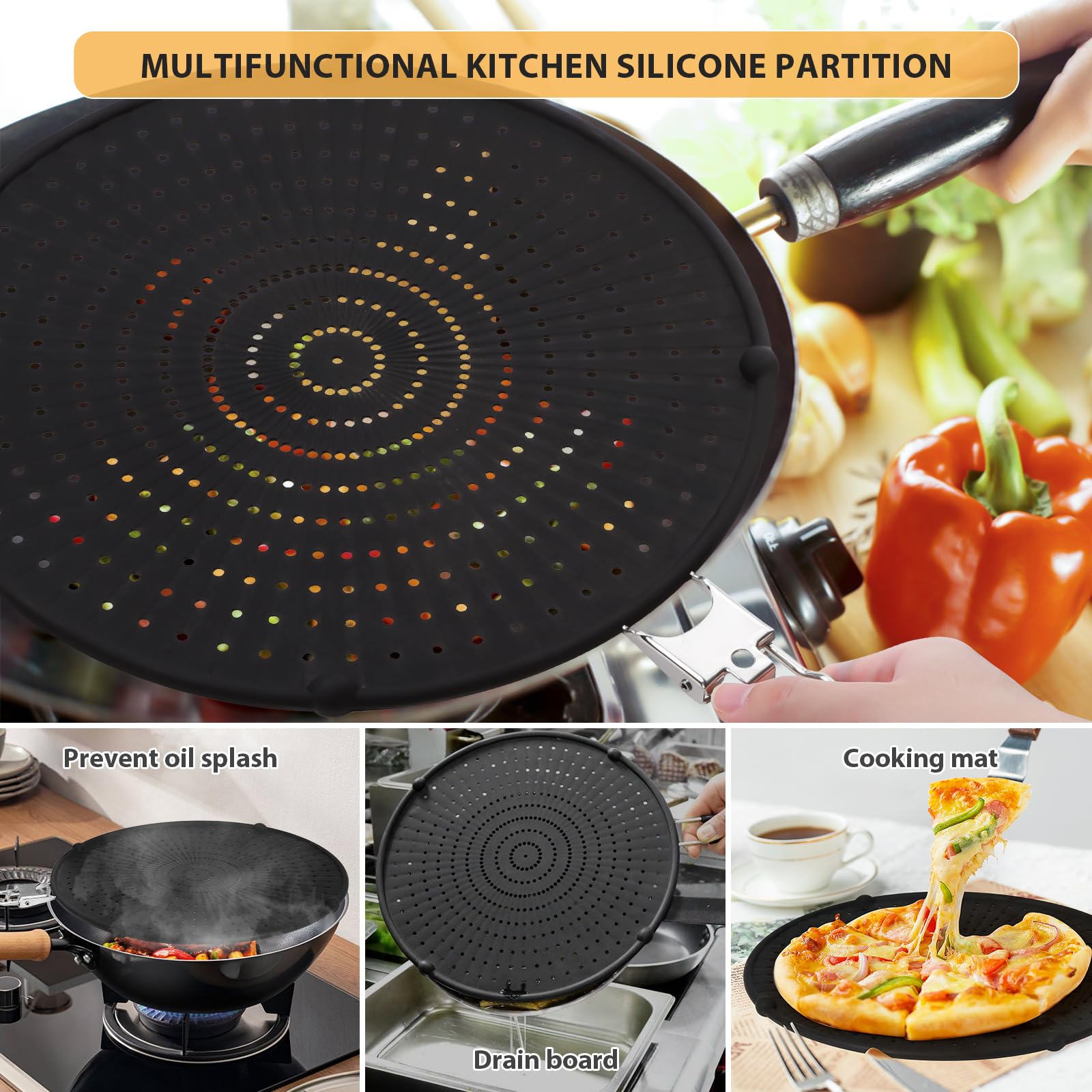 11 Inch Splash Guard For Frying Pan - Silicone Grease Splatter Screen For Frying Pan Stove Top, Heat Resistant Multi-Use Frying
