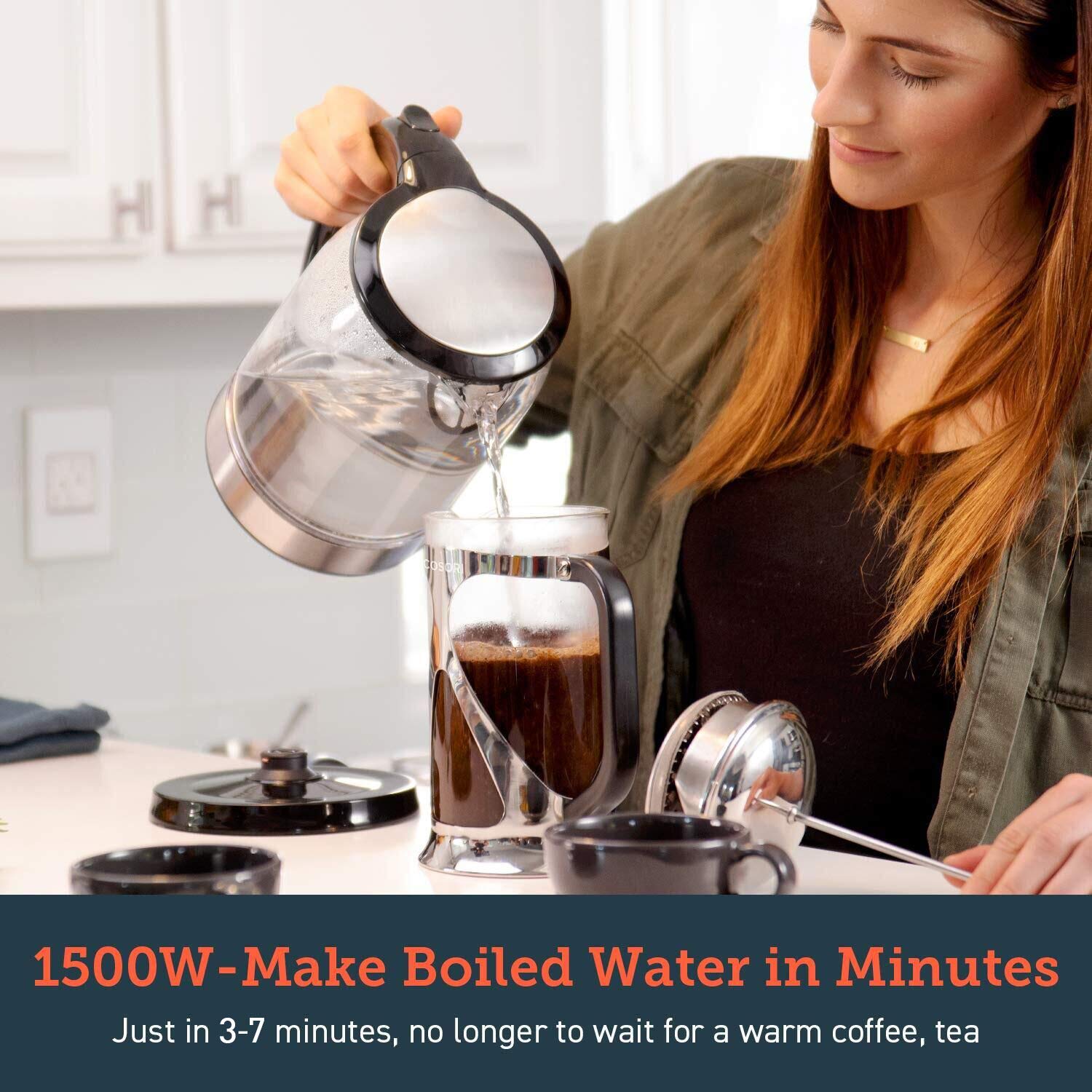 COSORI Speed-Boil Electric Tea Kettle 1.7L, BPA Free, 1500W, Black, CO117-DK, Auto Shut-Off, Boil-Dry Protection, LED