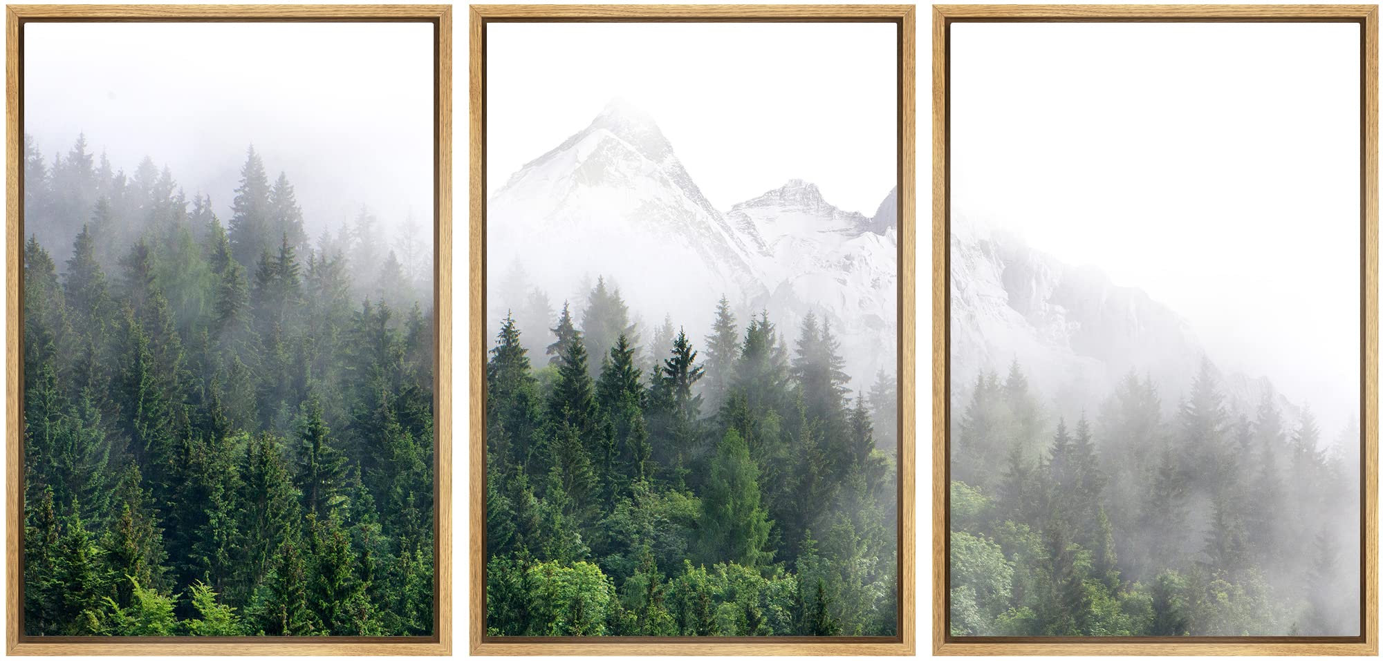 Signwin Framed Canvas Print Wall Art Set Winter Mountain Misty Forest View Nature Wilderness Photography Modern Art Rustic Lands