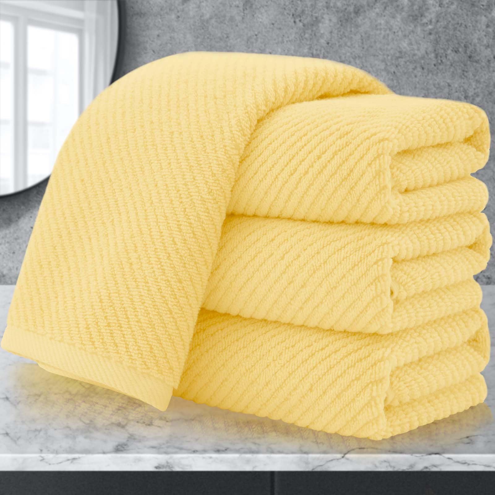 Voova & Movas Yellow Hand Towels For Bathroom, 4 Pack Large 18'' X 28'' - 100% Cotton | Lightweight | Thick | Quick Dry | Soft |