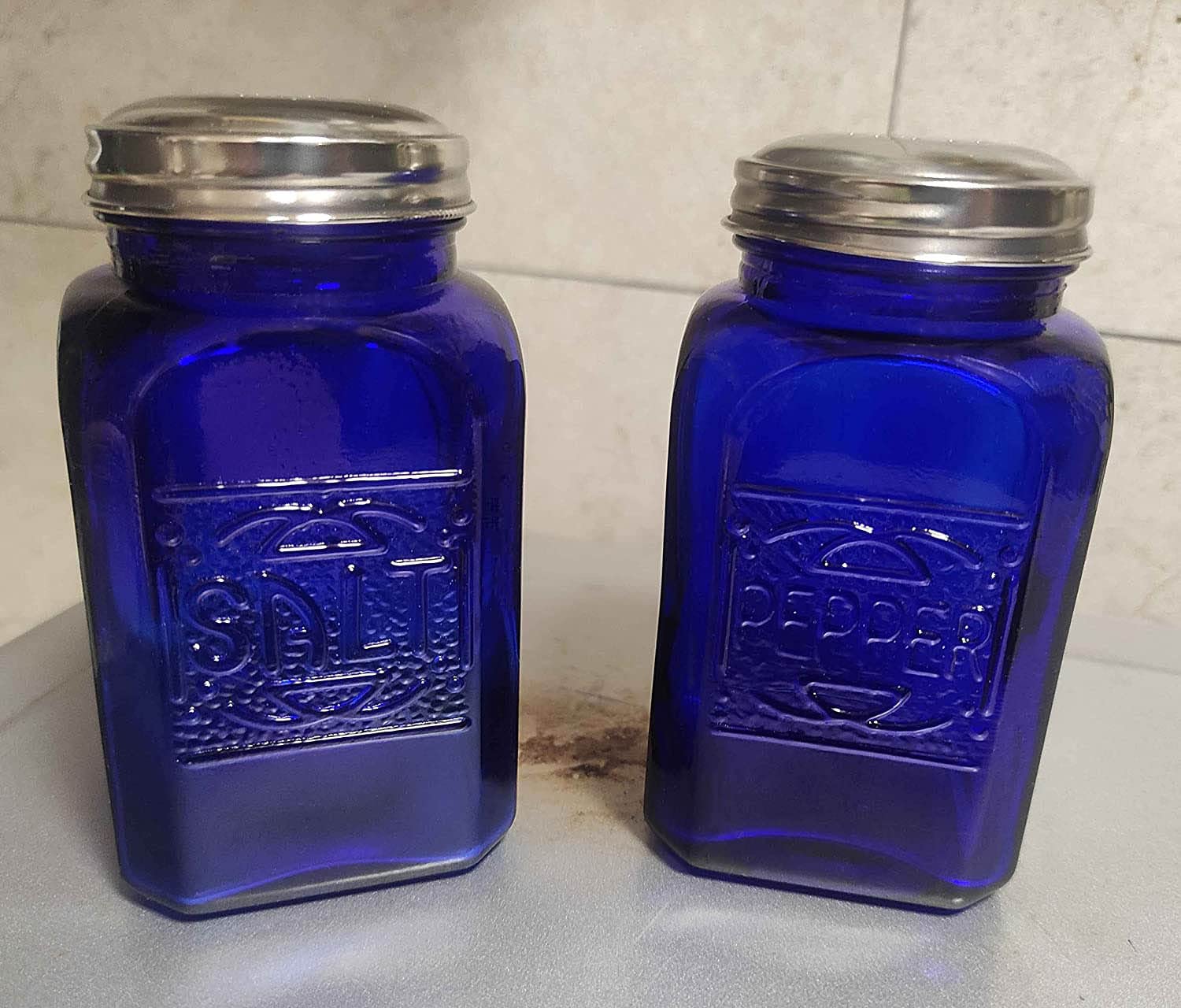 Ritadeshop Depression Style Glass Salt and Pepper Shakers (Cobalt Blue)