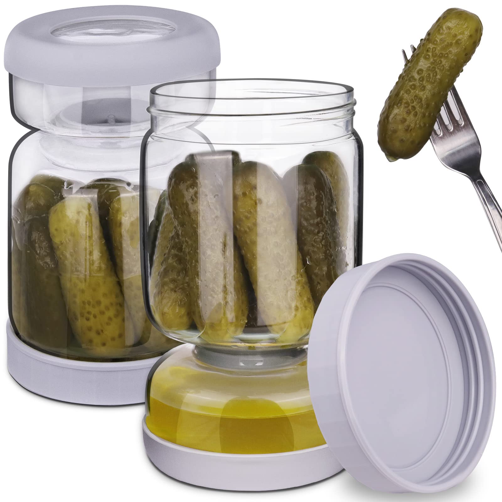 Homnoble Pickle Jar, Pickle and Olive Hourglass Jar Pickle Juice Separator from Wet and Dry, Upgrade Food-grade ABS Lid and BPA 