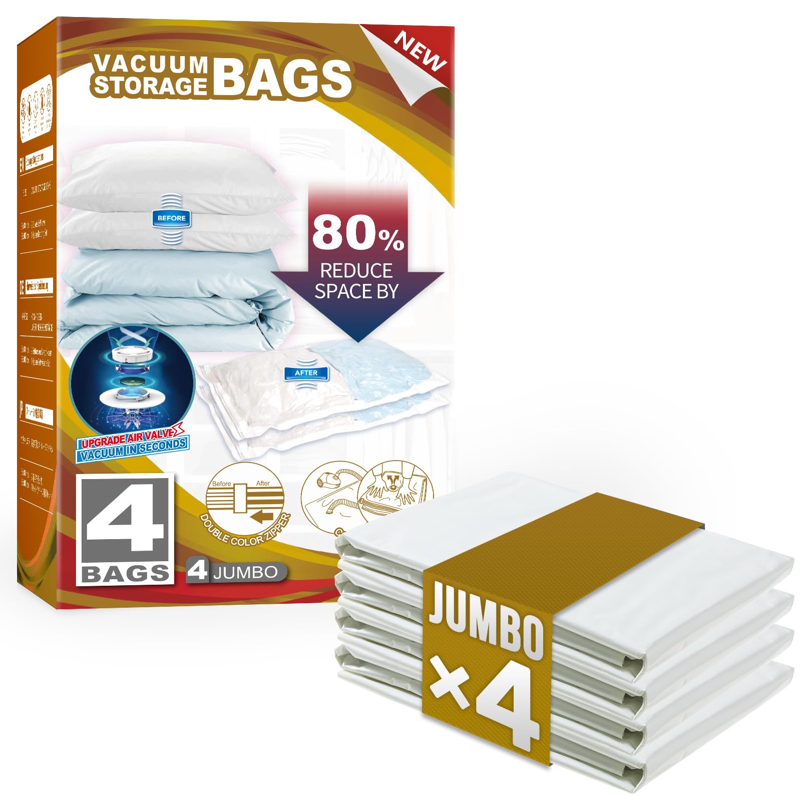 TAILI 4 Pack Vacuum Storage Bags for Comforter and Blankets  Jumbo Vacuum Seal Bags for Bedding 40x31 Inch  Space Saver Bags for Clothes  Pillows  Saving More Closet Space