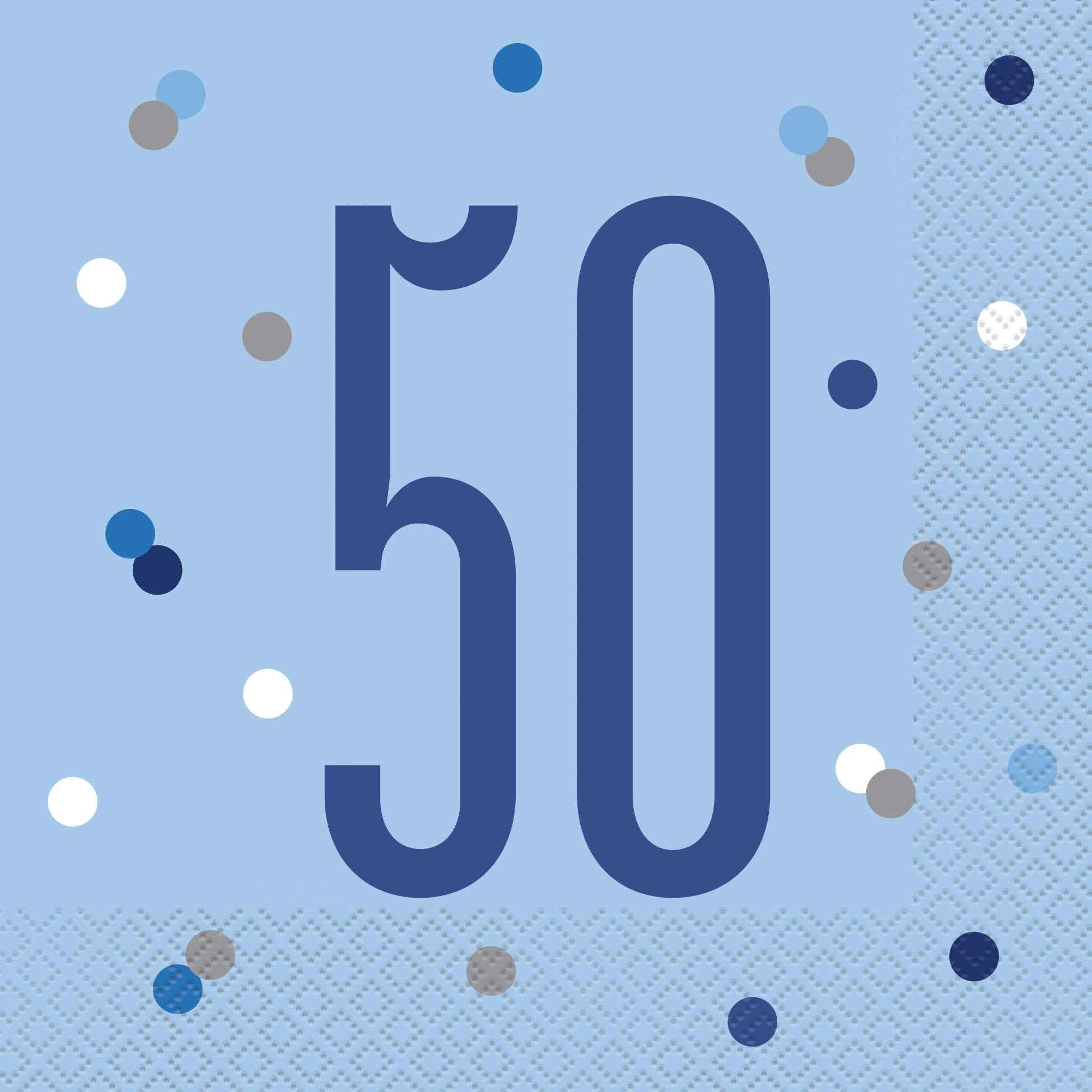 Unique 83559 Blue Polka Dots 50Th Birthday Luncheon Napkins Disposable | 16 Pcs, Age 50