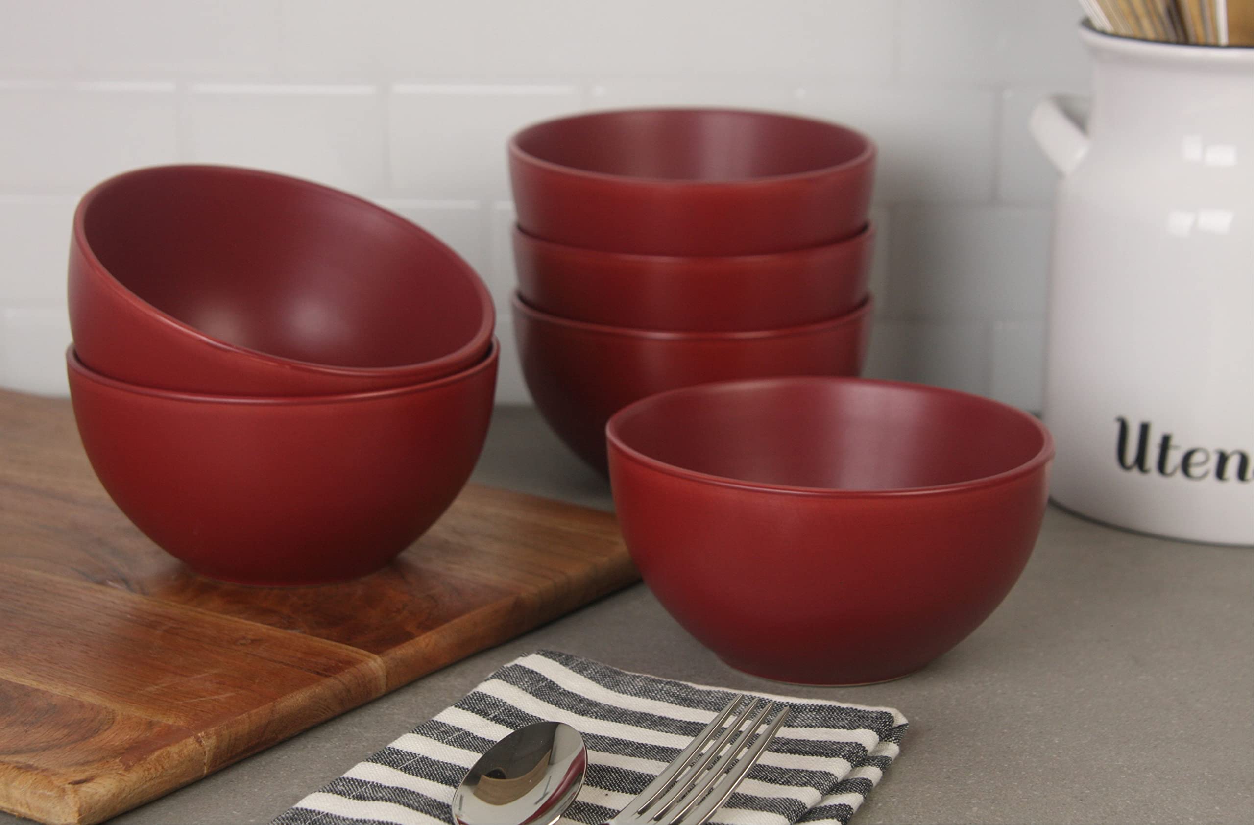 10 Strawberry Street Wazee Matte 5516Oz Cereal Bowl, Set Of 6, Red