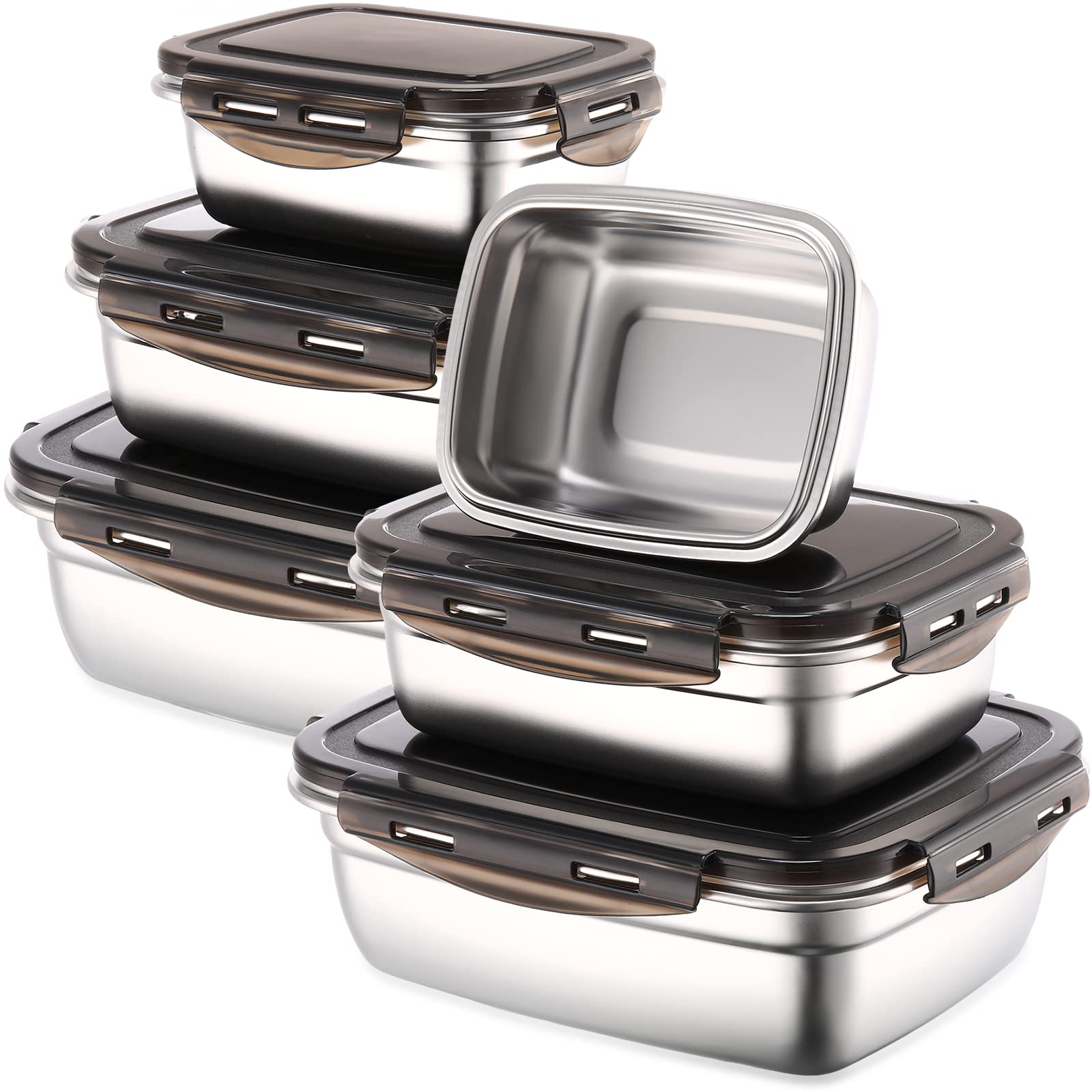 6 Pack Stainless Steel Food Storage Containers Airtight Metal Food Containers with Lids Stackable Bento Box Leak Proof Meal Prep