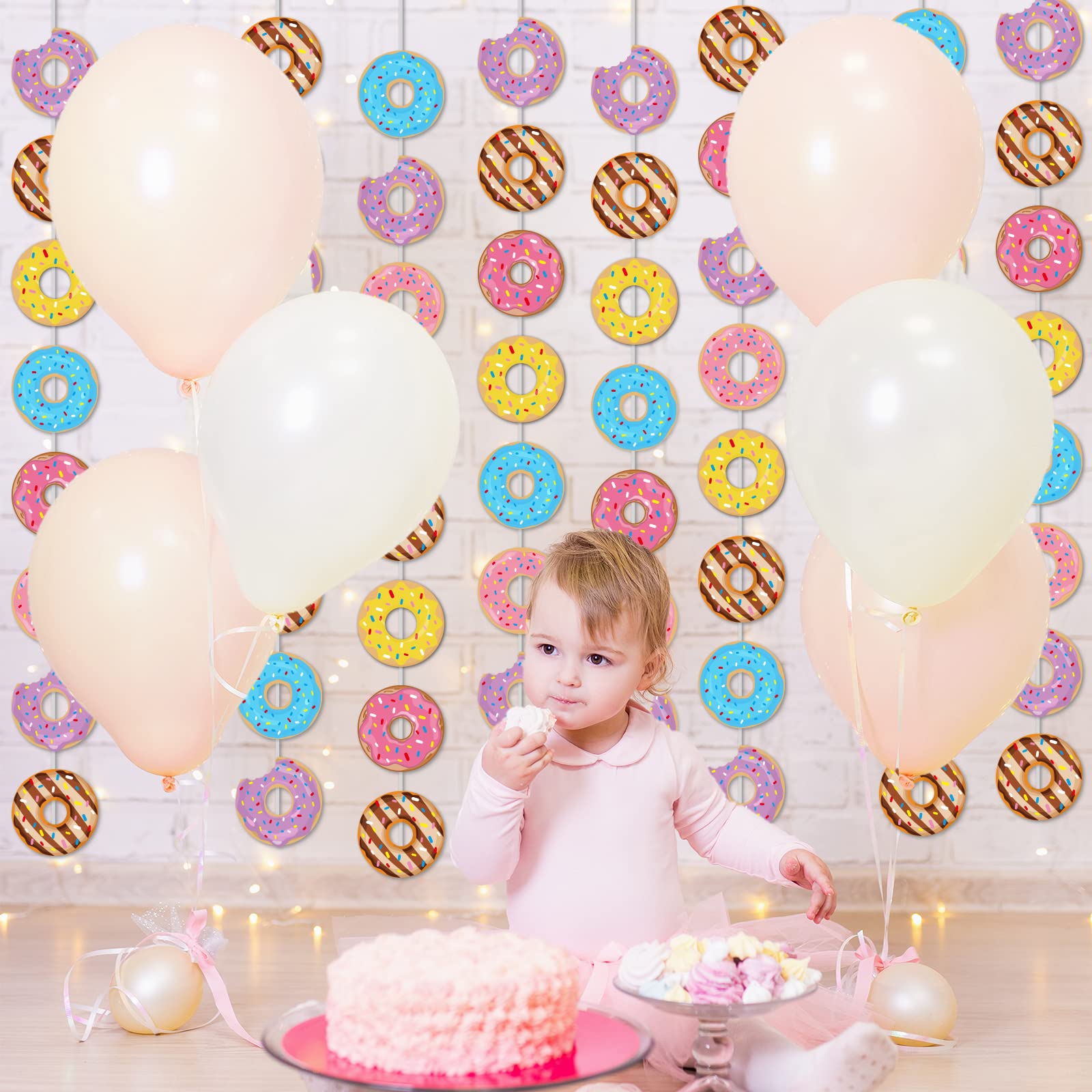 12 Packs Donut Birthday Party Banners Donut Garland Kit Donuts Hanging Swirl Donut Grow Up Party Supplies Decorations Donut Pape