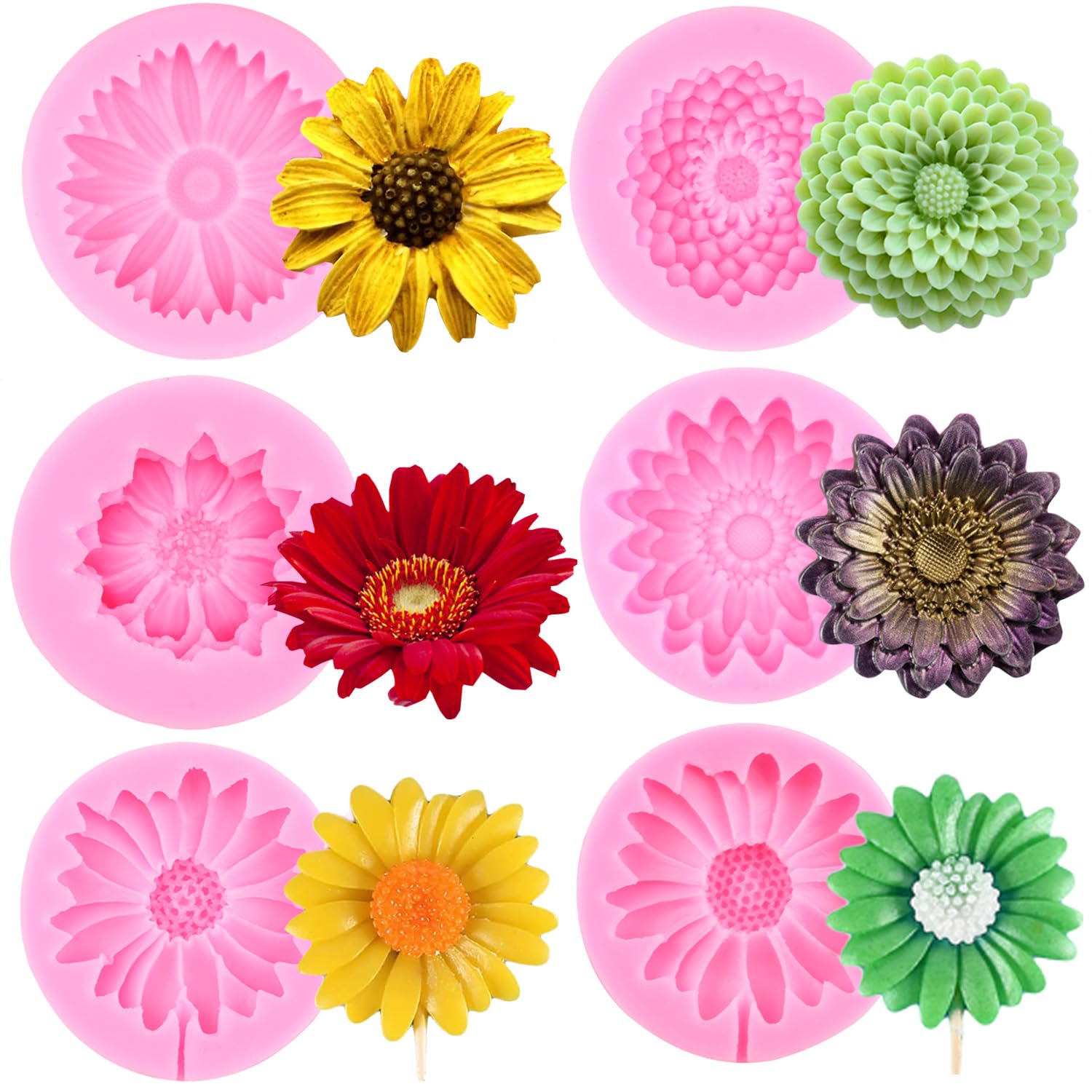 Rfghac Chrysanthemum Flower Silicone Molds Daisy Flower Fondant Mold Sunflower Candy Mold For Cake Decorating Candy Chocolate Gu