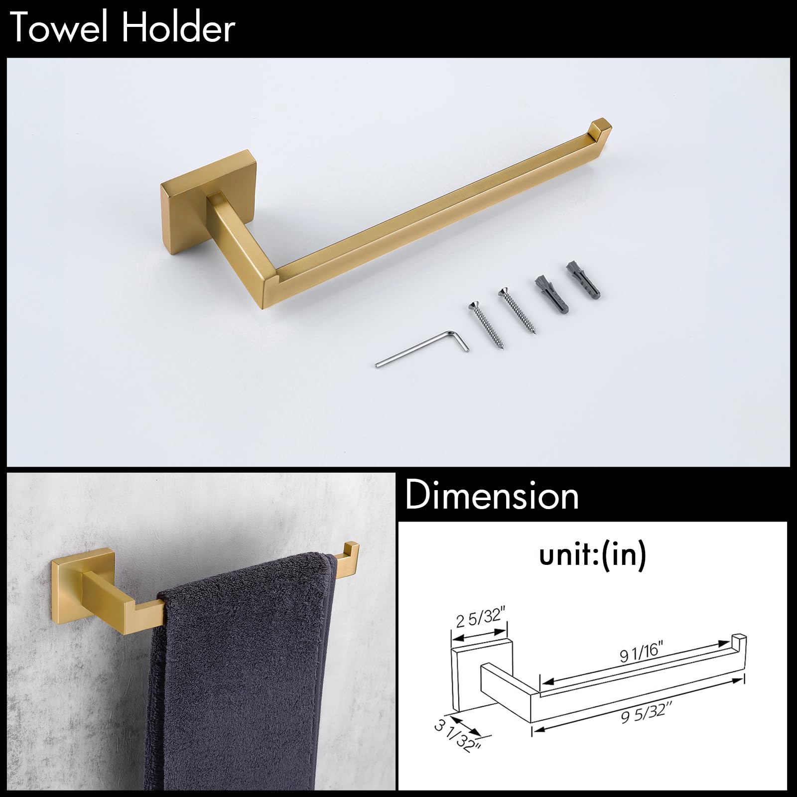 BAGNOLUX Brushed Brass Bathroom Accessories Set  4-Piece Wall Mounted Towel Bar Set Heavy Duty  23.6 Inch