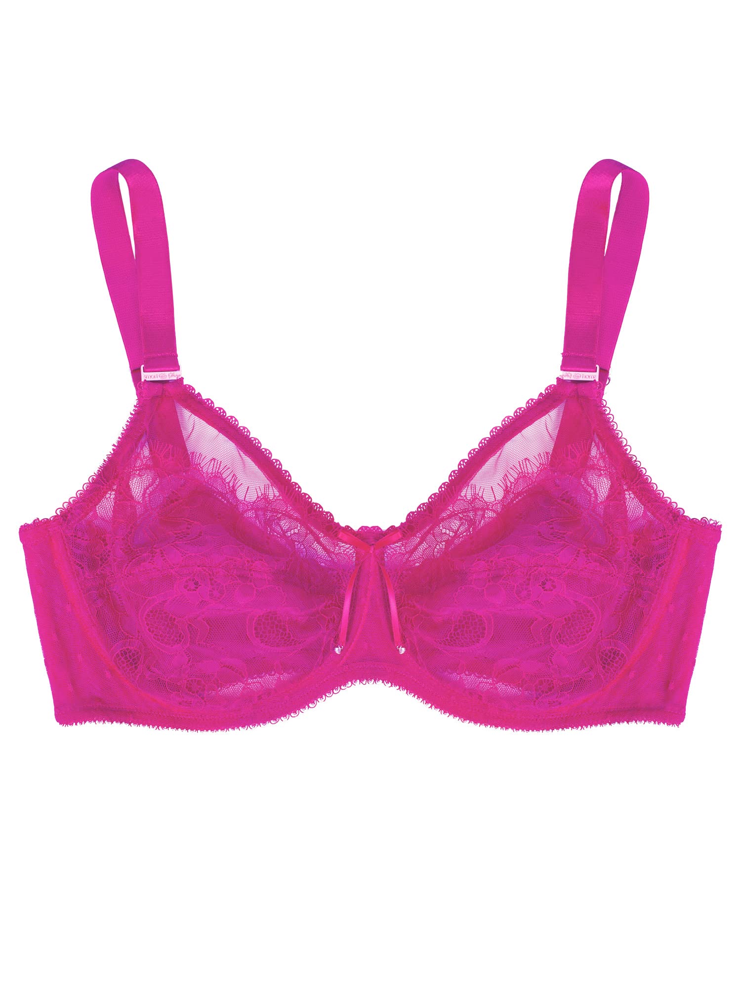 Smart  Sexy Womens Plus-Size Lace Mesh Unlined Underwire Full Coverage Bra, Medium Pink, 36C