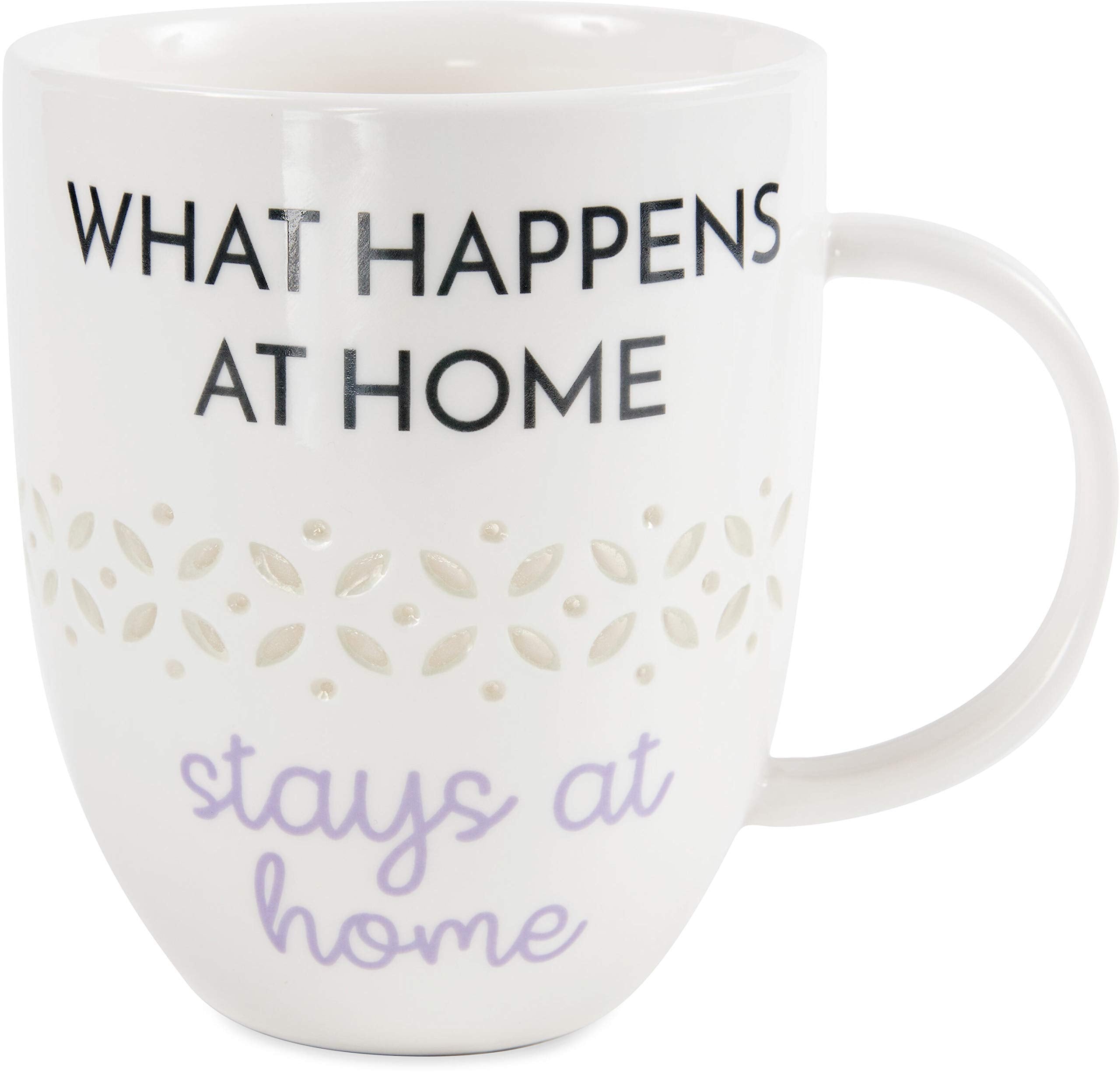 Pavilion Gift Company Pavilion-What Happens At Home Stays At Home-24 Oz Large Thin Porcelain Coffee Cup Mug, 24 Oz, Purple