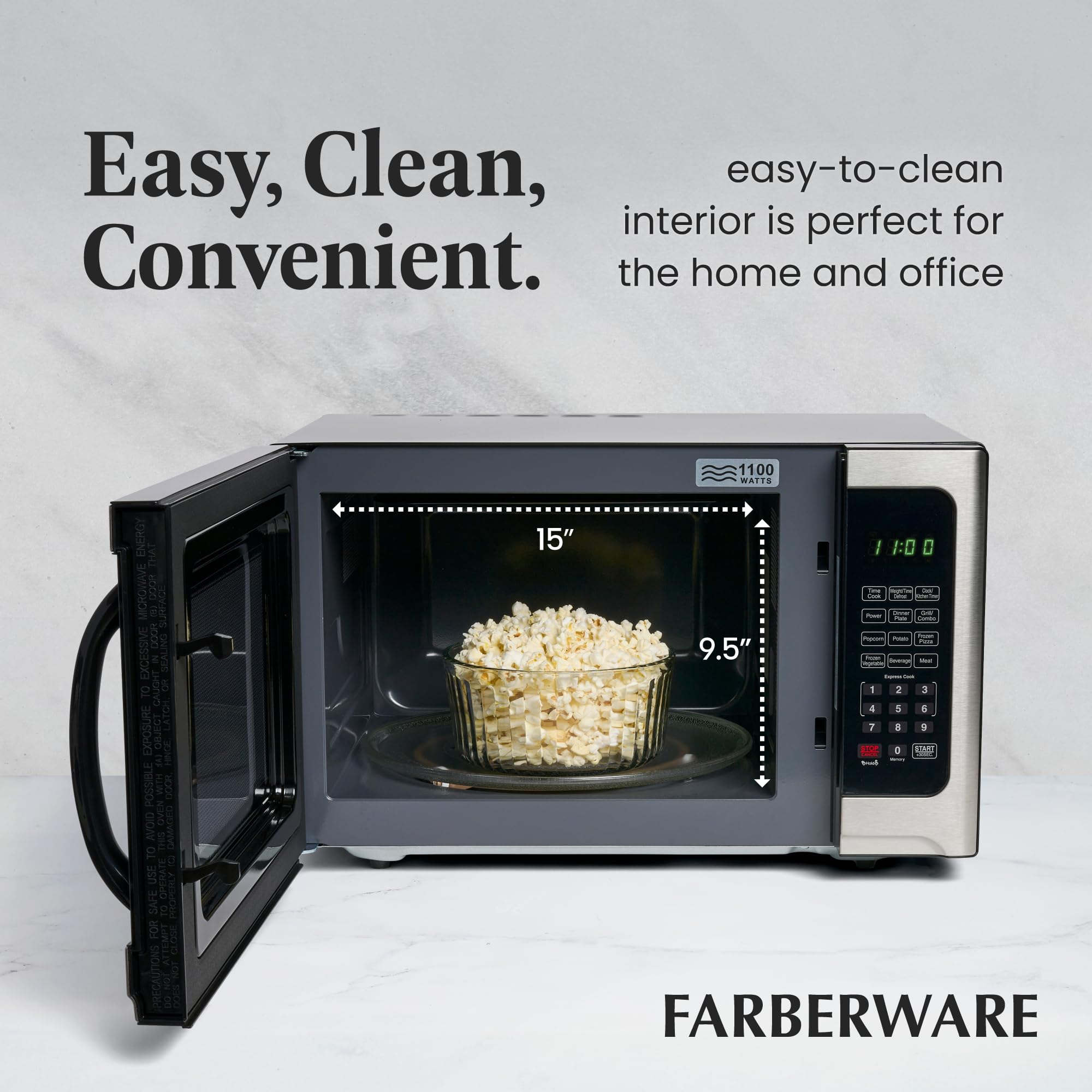 Farberware Countertop Microwave Oven 1.2 Cu. Ft. 1000 Watt With Led Lighting, Child Lock, Easy Clean Grey Interior, Stainless St