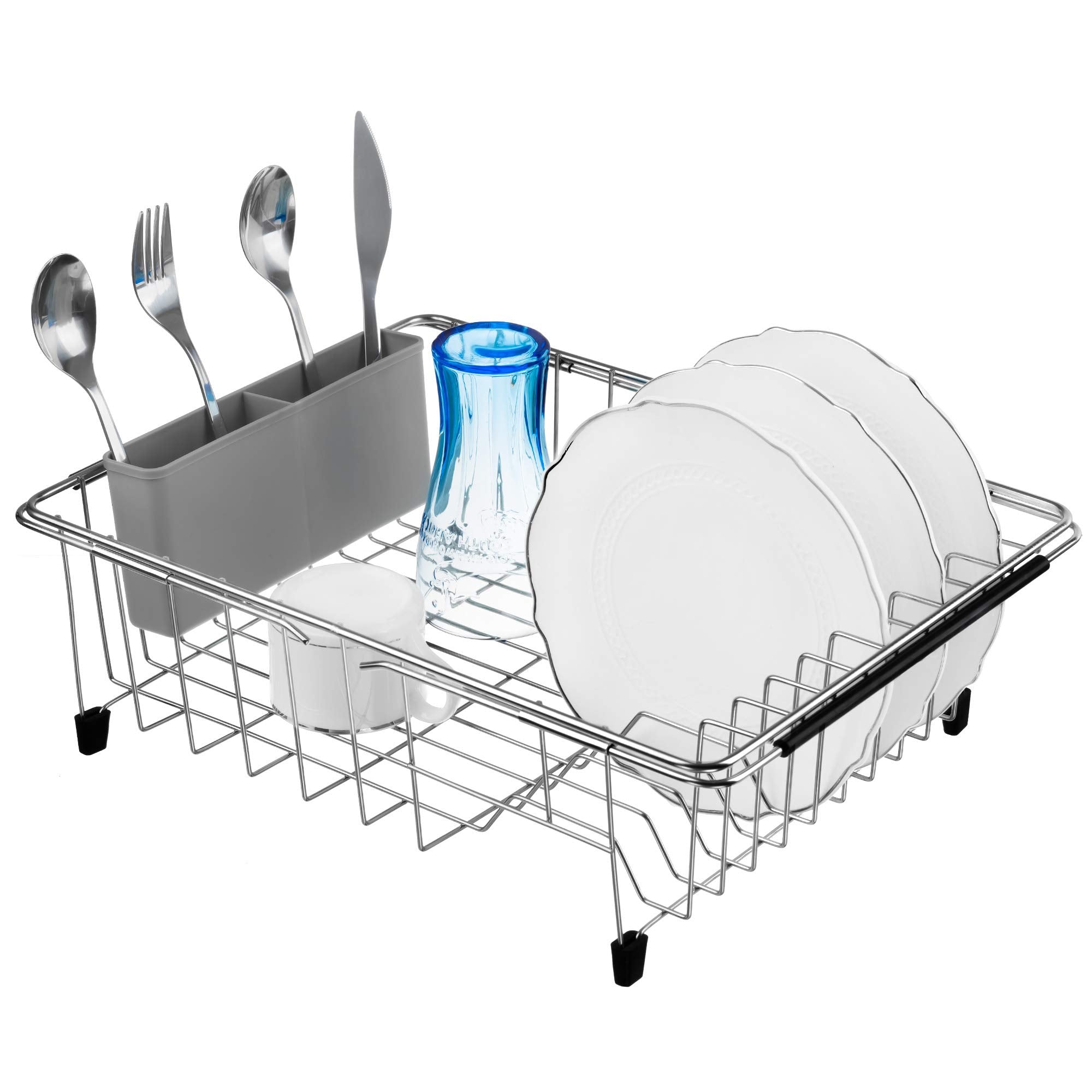 Ipegtop Expandable Multifunctional Dish Drying Rack, Over The Sink, In Sink Or On Counter Dish Drainer Basket Organizer Shelf Wi