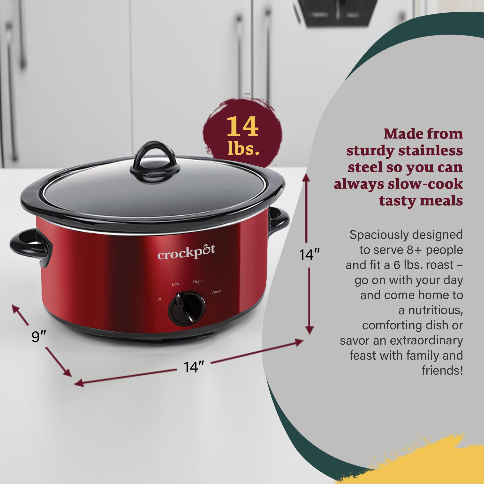 Crock-Pot Scv700Krnp Large 7 Quart Capacity Versatile Food Slow Cooker Home Cooking Kitchen Appliance, Red