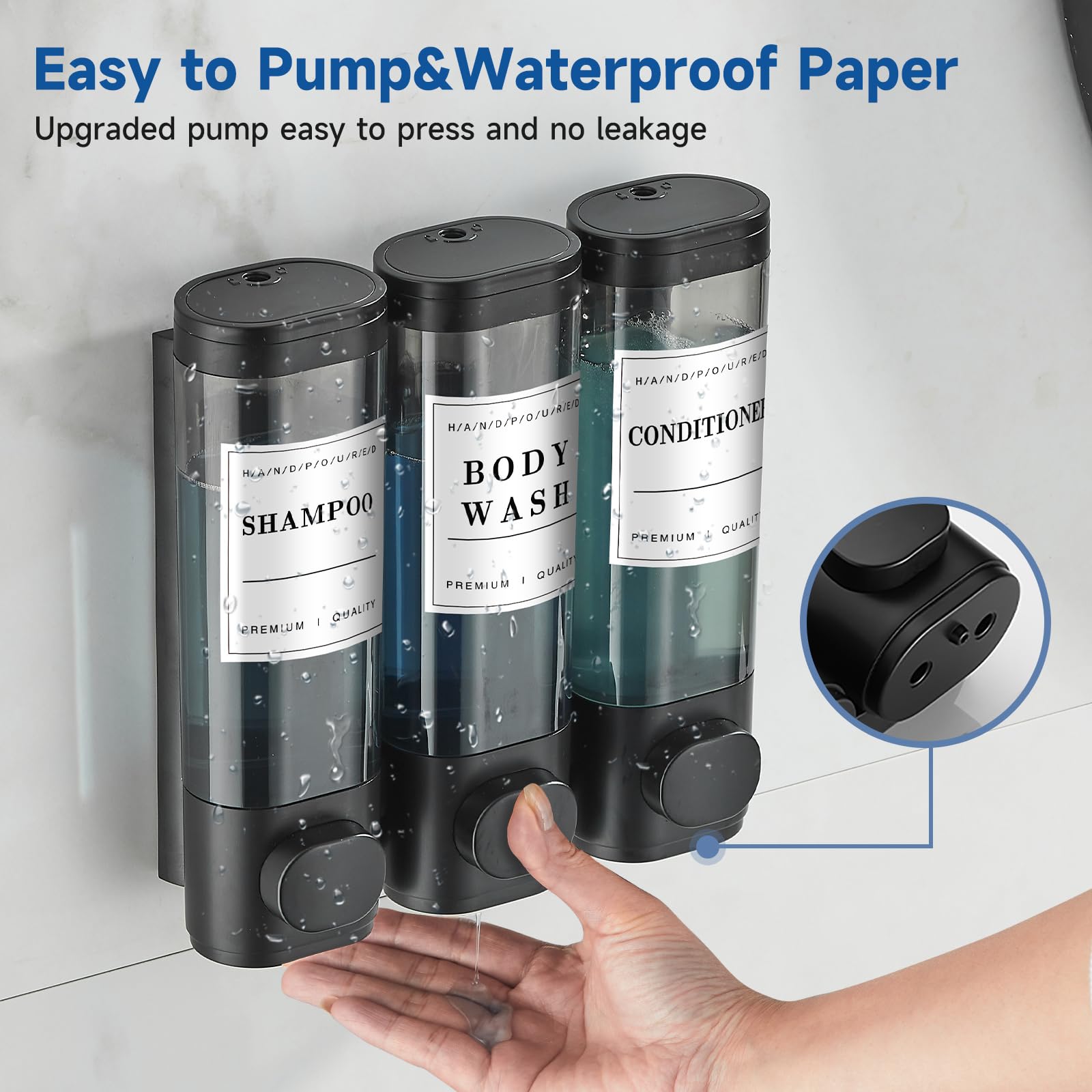 Shampoo And Conditioner Dispenser,Shower Soap Dispenser 3 Chamber No Drill Wall-Mounted Shampoo Dispenser For Shower Wall Mounte