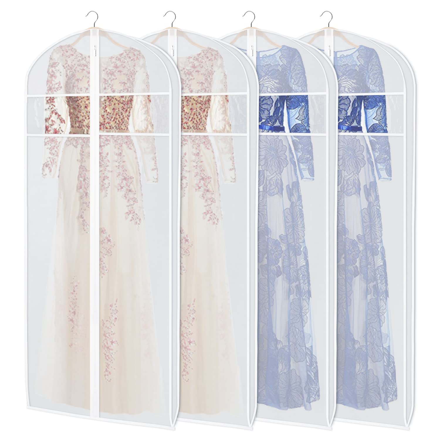 Zilink Dress Bags For Gowns Long 72-Inch Garment Bags For Long Dresses Clear Dress Protector Bag With 3'' Gusset And Full Length
