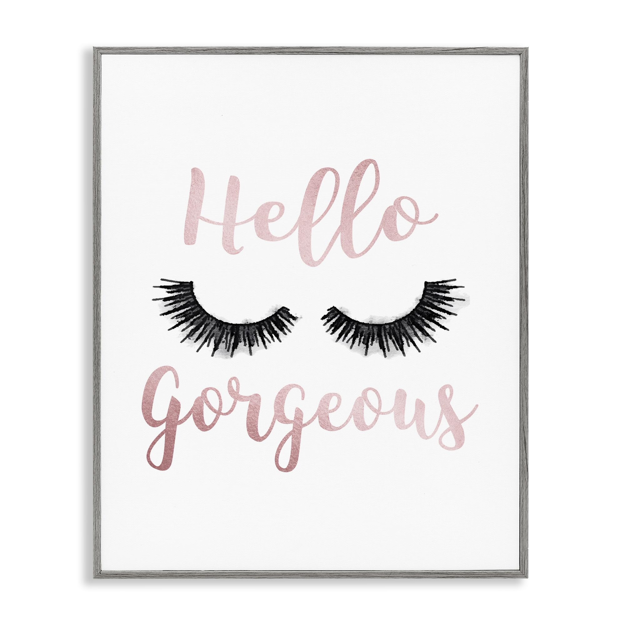 Stupell Industries Hello Gorgeous Black Eyelashes Typography Grey Framed Wall Art, 11 x 14, Design by Artist Amanda Greenwood
