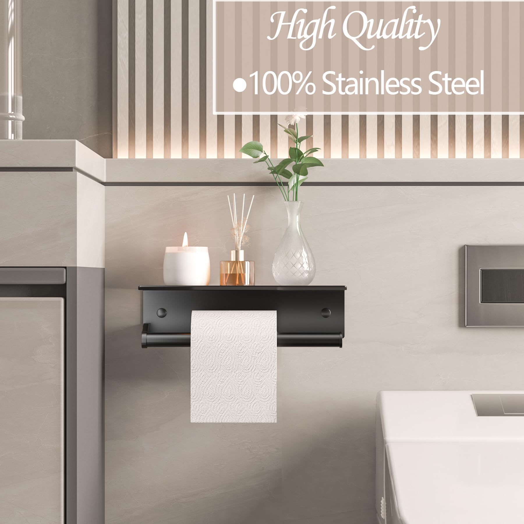 Toilet Paper Holder With Shelf- Dr.Dj Paper Towel Holder Wall Mount, Paper Towel Holder Self Adhesive & Screw For Toilet, Bathro