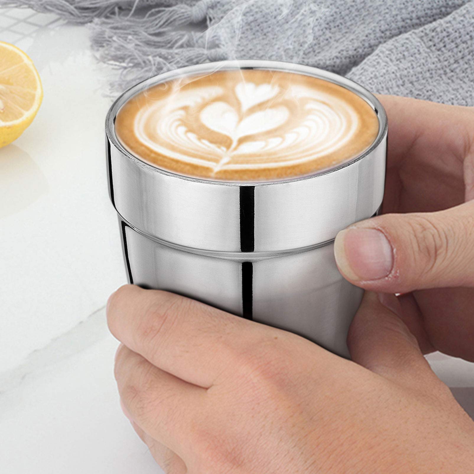 Teamfar Coffee Cup Espresso Cup Mug Set Of 4, Double Wall Stainless Steel Tea Cups, Reusable & Stackable, Mirror Finish & Dishwa