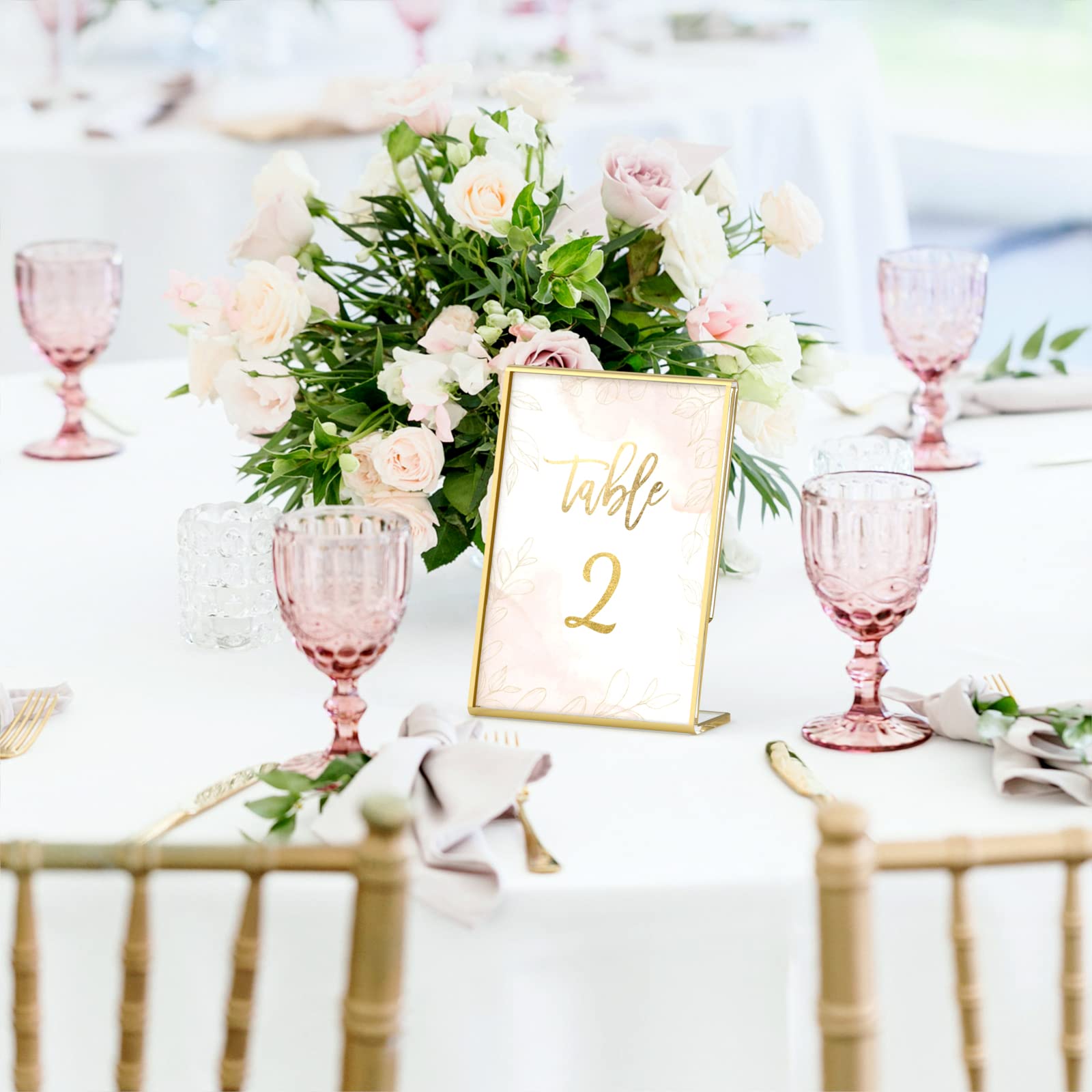 NIUBEE 6 Pack 4 x 6 Acrylic Gold Frame  Slanted Back Table Sign Holder for Wedding Table Numbers  Restaurant Signs  Photos and Art Display new