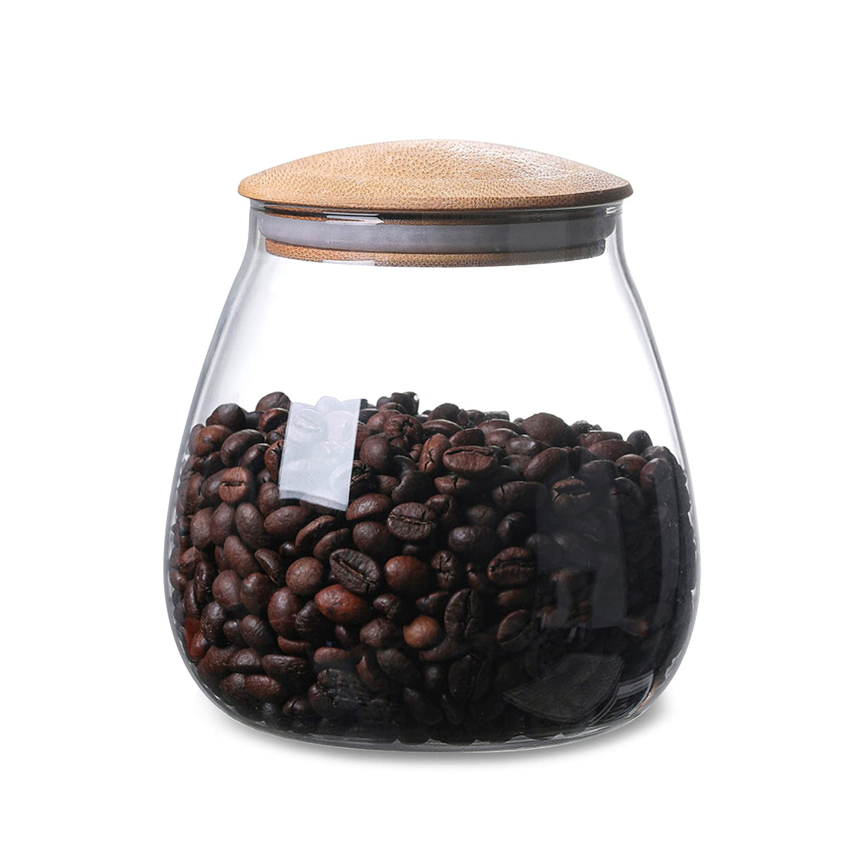 Moladri 800 Ml/26 Fl Oz Clear Cute Glass Storage Canister Holder With Airtight Bamboo Lid, Round Modern Decorative Container Jar