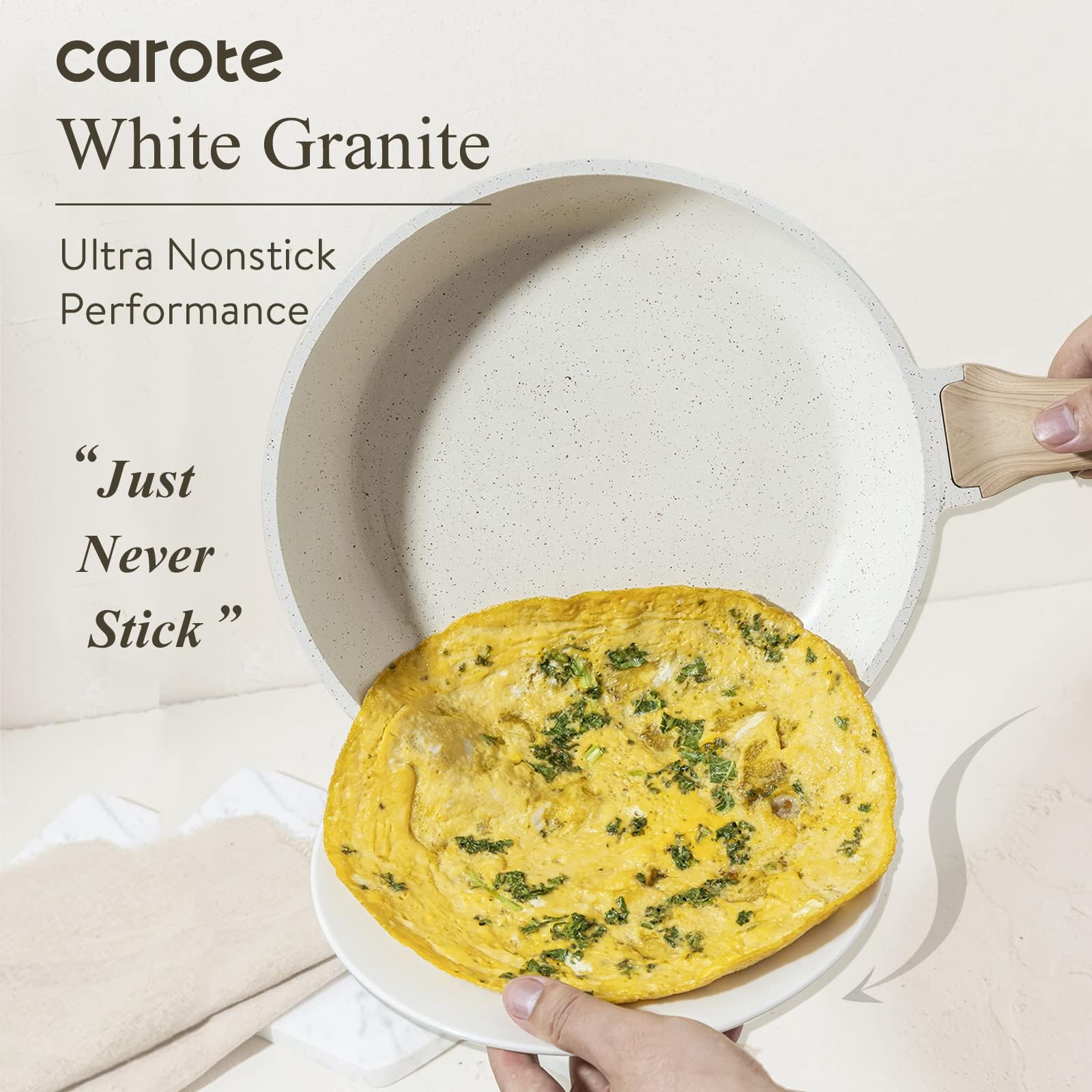 CAROTE Non Stick Frying Pan Skillet, Omelet Pan, Healthy Non Toxic Granite Chef Pan, Induction Compatible Egg Frying Pan with He