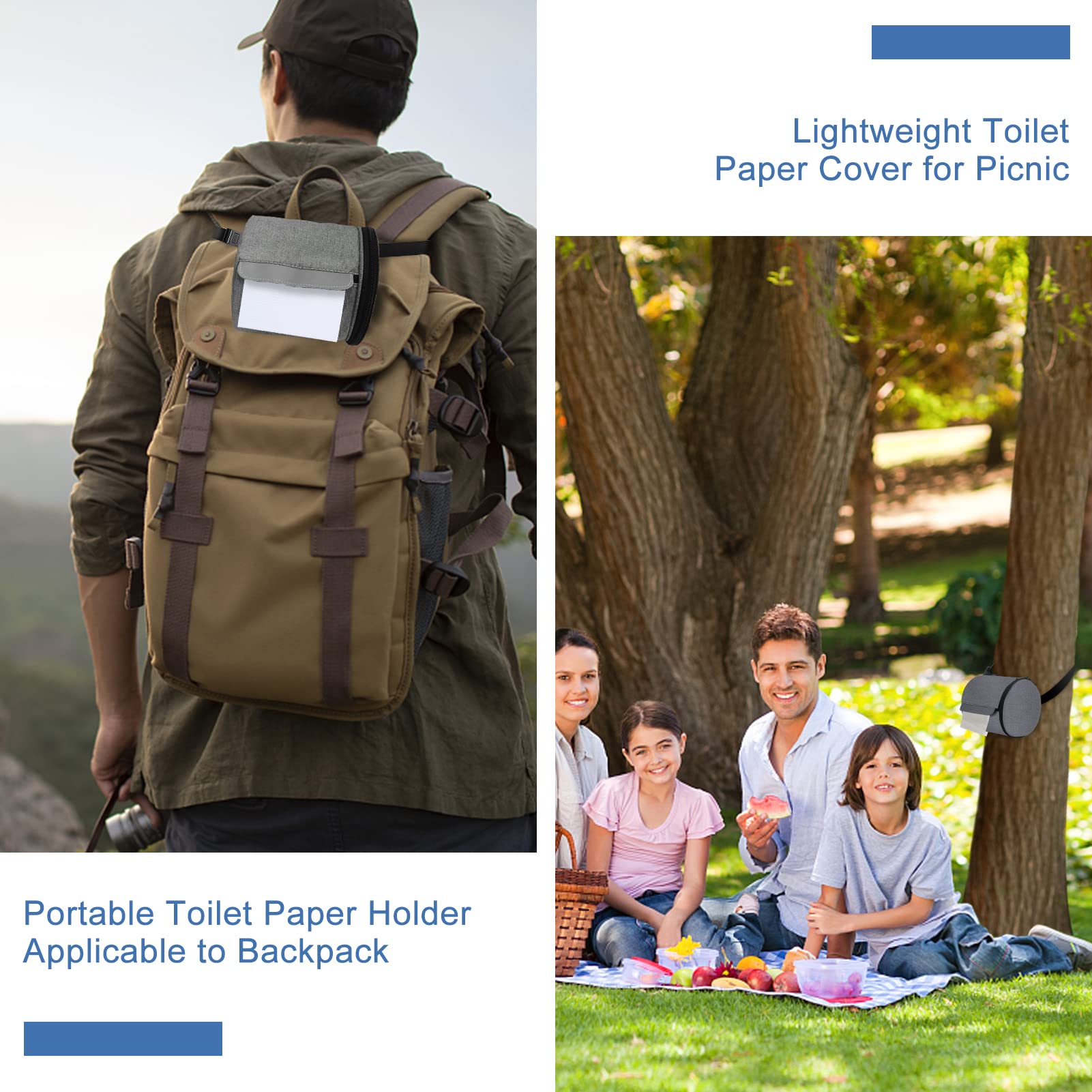 Hanging Toilet Paper Holder Cat Proof Roll Tissue Storage Waterproof and Portable Paper Container with Adjustable Strap Reusable Roll Tissue Organizer for Camping Bathroom Kitchen Travel  Gray