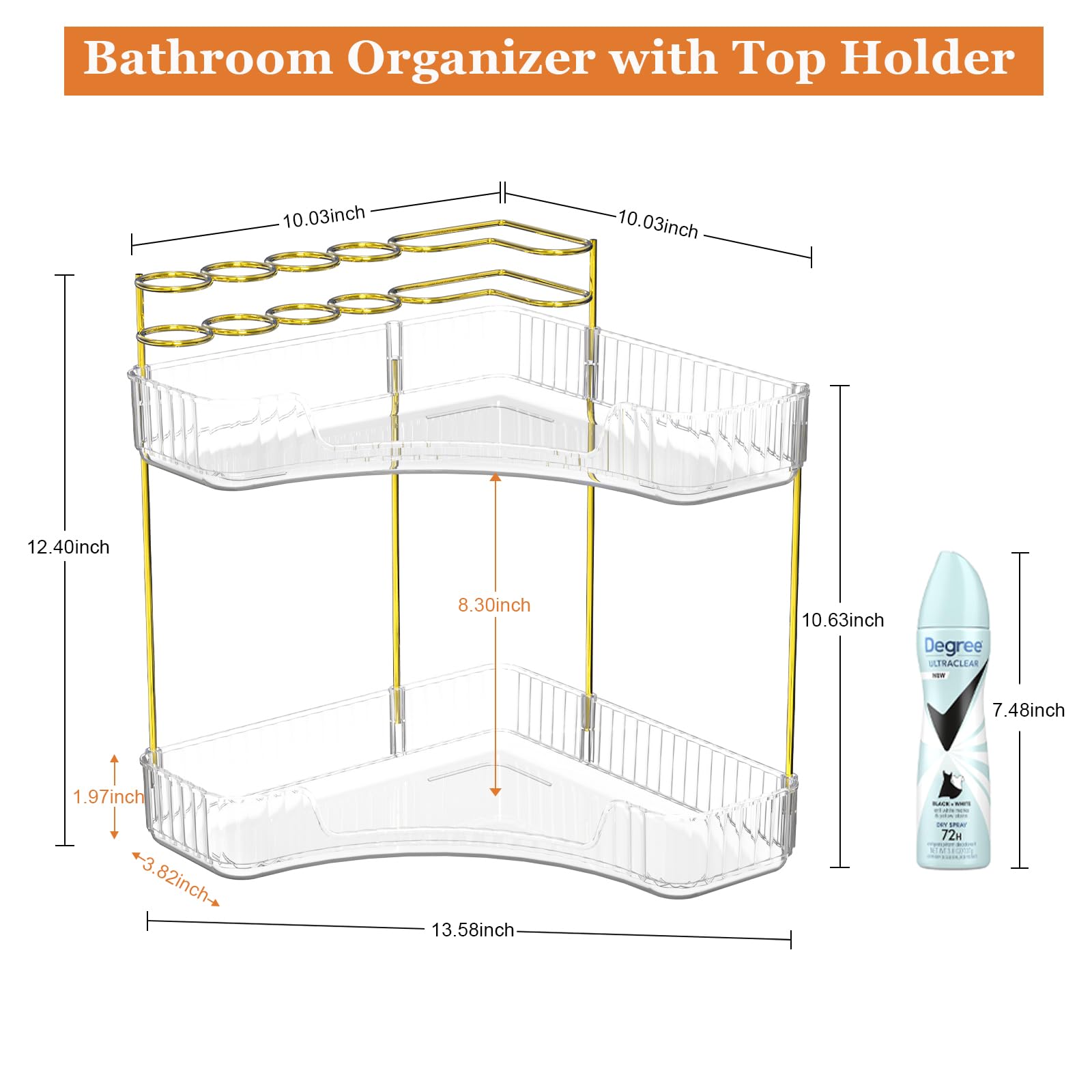 Webetop Corner Makeup Organizer For Vanity, 2 Tier Bathroom Cosmetics Organizer Countertop With Makeup Brush Holder Corner Count