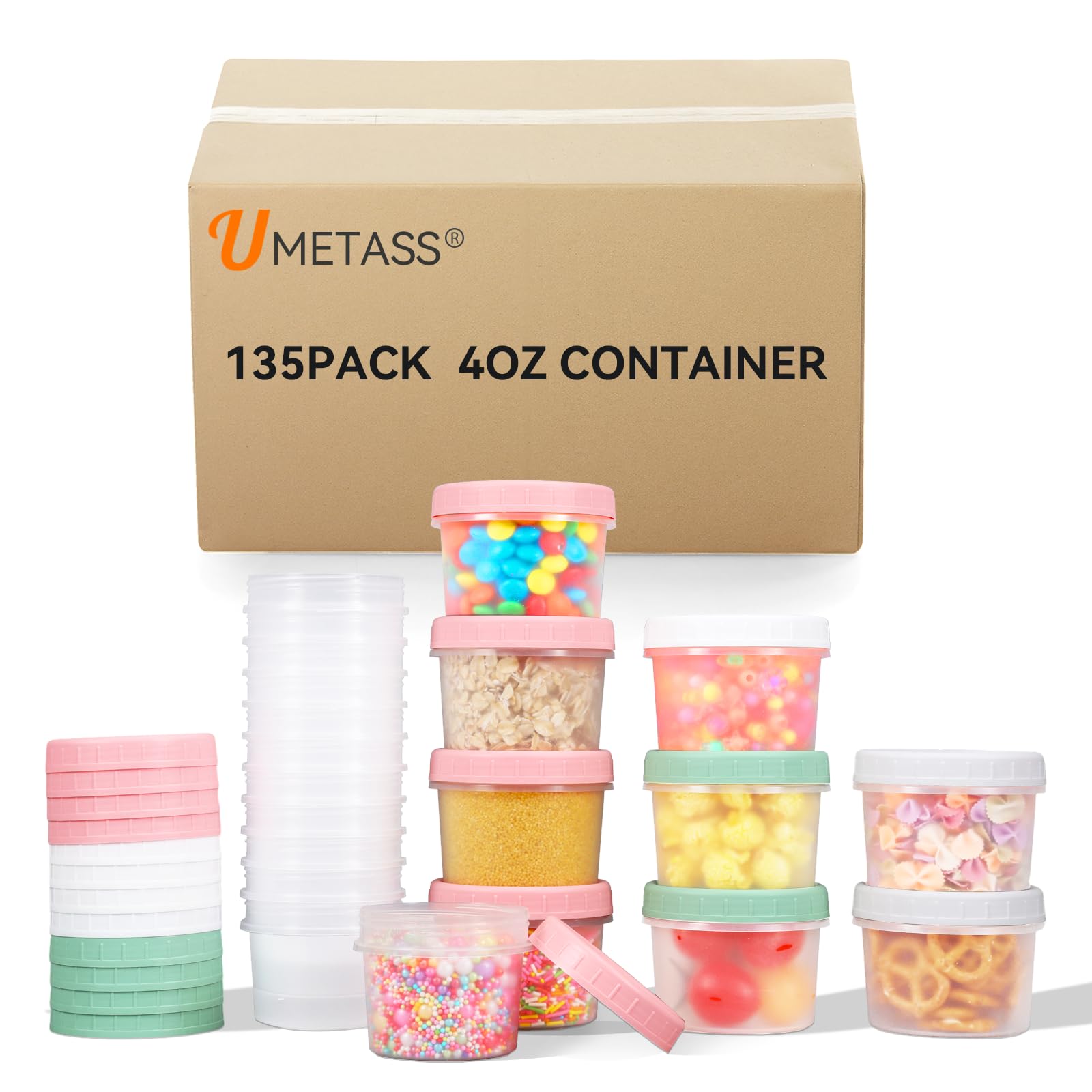 UMETASS 4oz Plastic Containers with Lids, Food Storage Containers Reusable Dishwasher Freezer Safe Airtight Microwave & Dishwash
