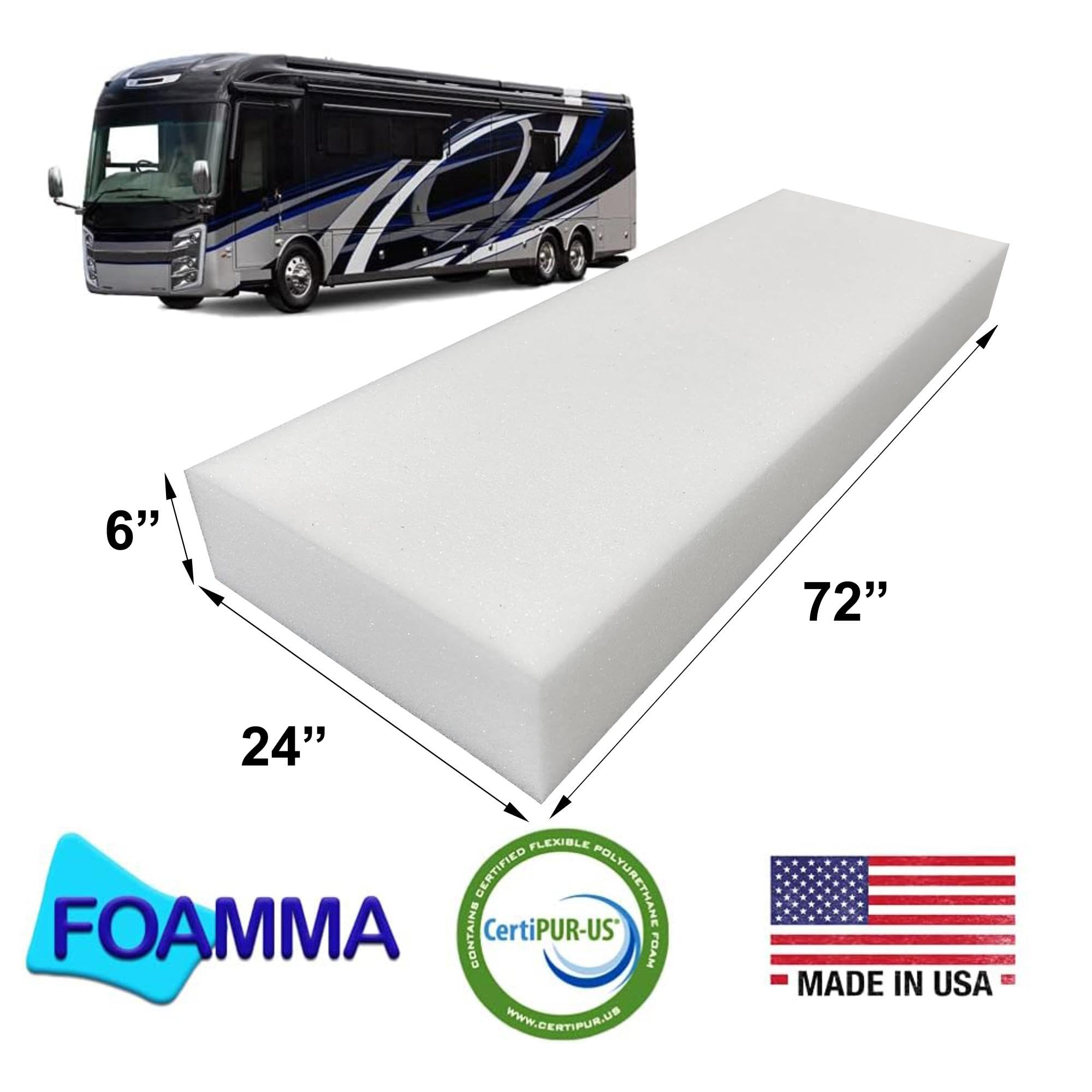 Foamma 6    X 24    X 72    Truck, Camper, Rv High Density Foam Bunk Mattress Replacement, Made In Usa, Comfortable, Travel Trai