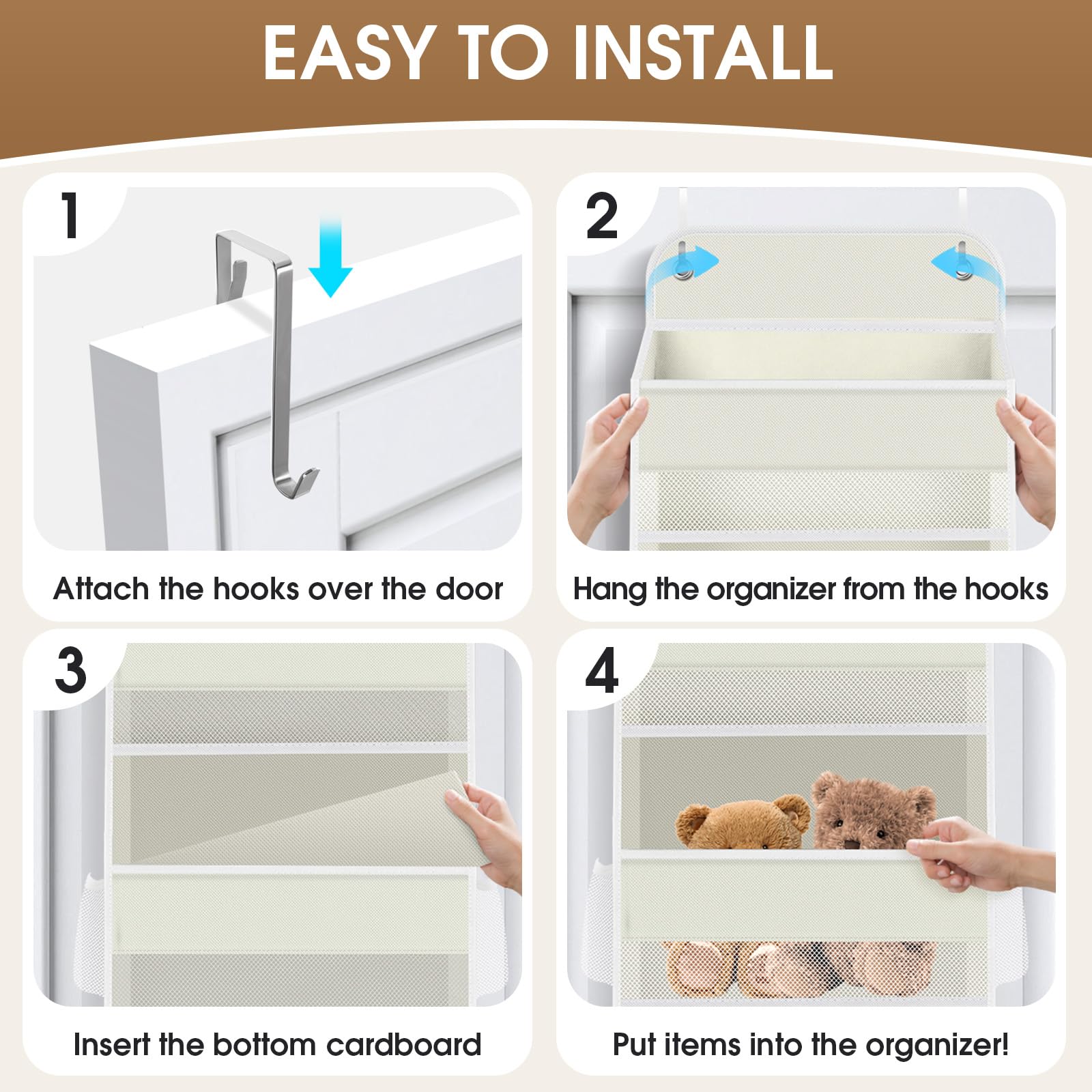 SpaceHacks 2 Pack Over The Door Organizer, Hanging Storage Organizer with Clear Window, 40lb Ultra Sturdy Large Capacity Room Or