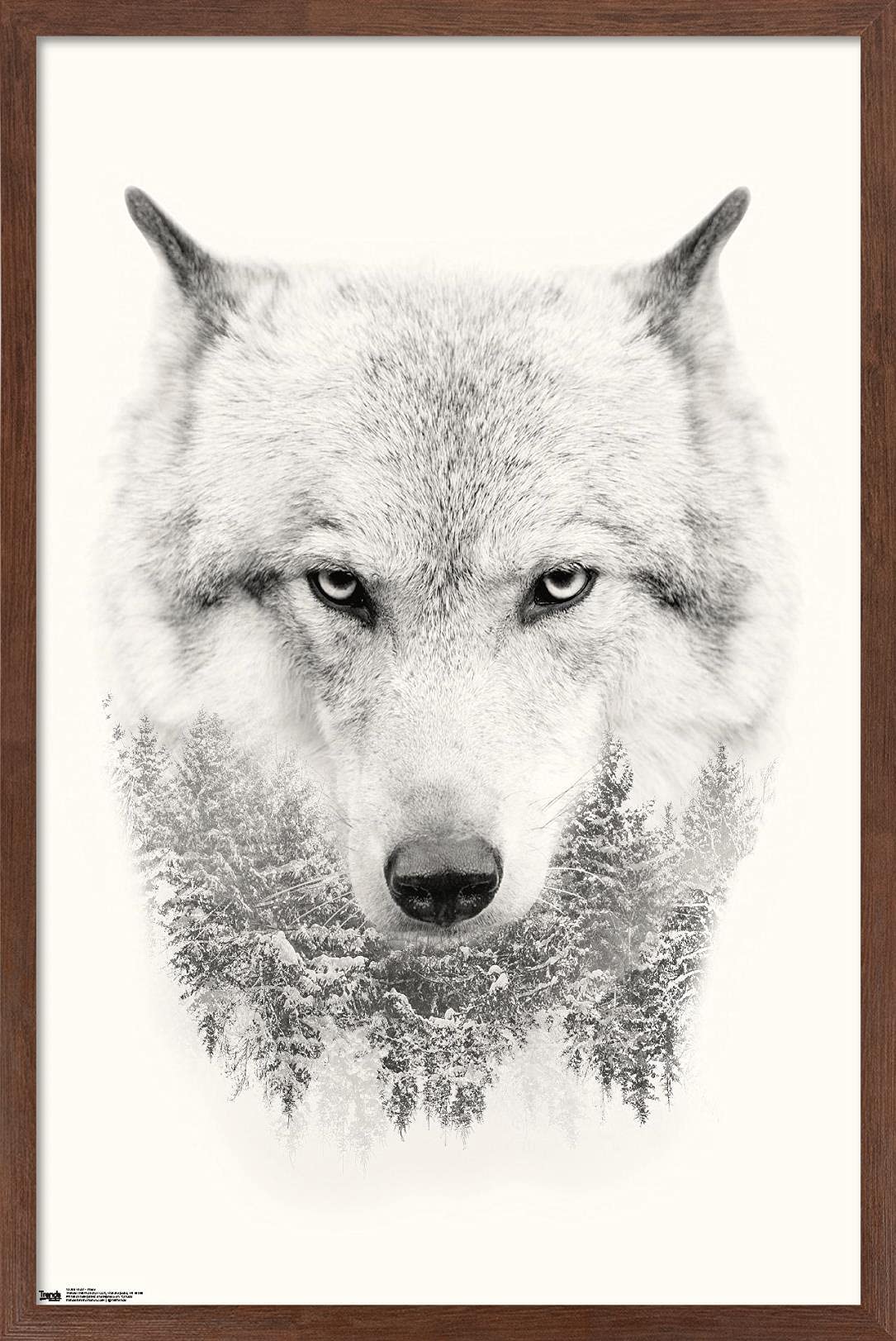 Trends International Wolf - Trees Wall Poster, 22.375'' X 34'', Mahogany Framed Version