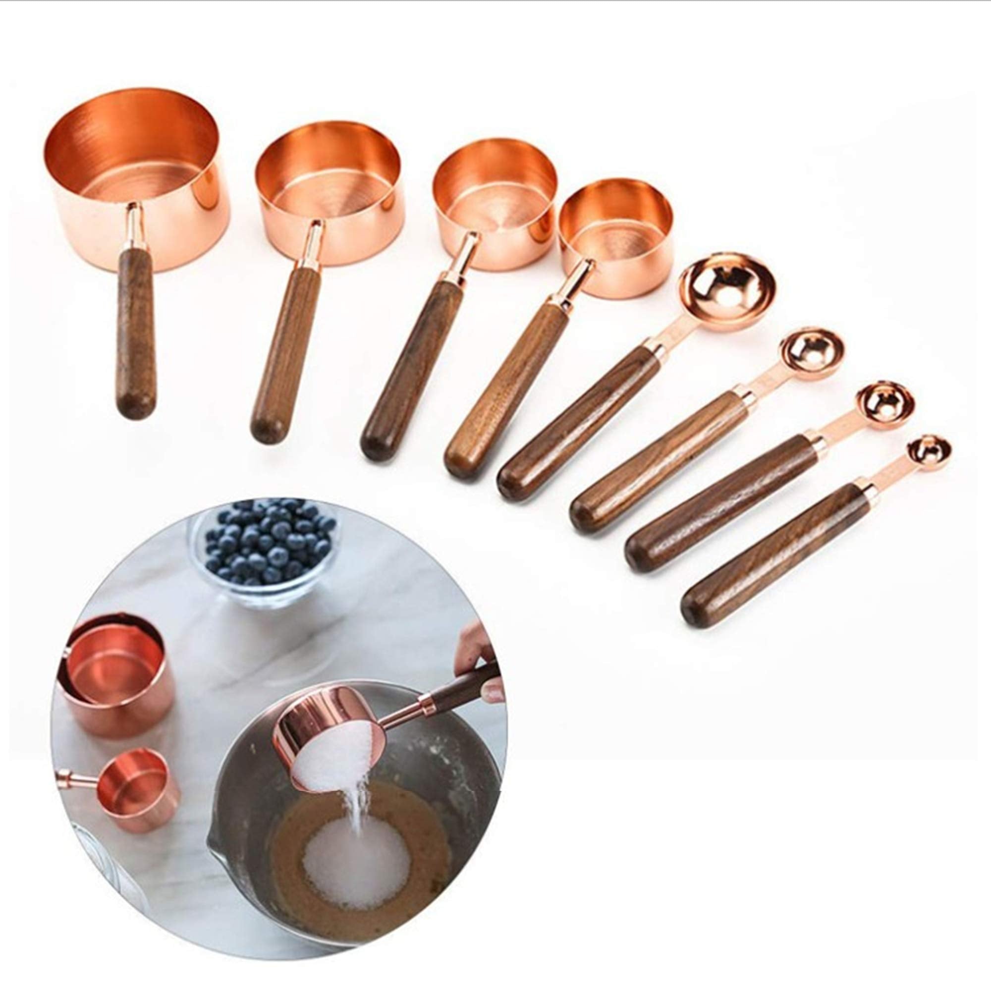 Stainless Steel Measuring Cups And Spoons Set With Walnut Handle For Gift Dry Liquid Ingredients Cooking Baking Measuring Baking